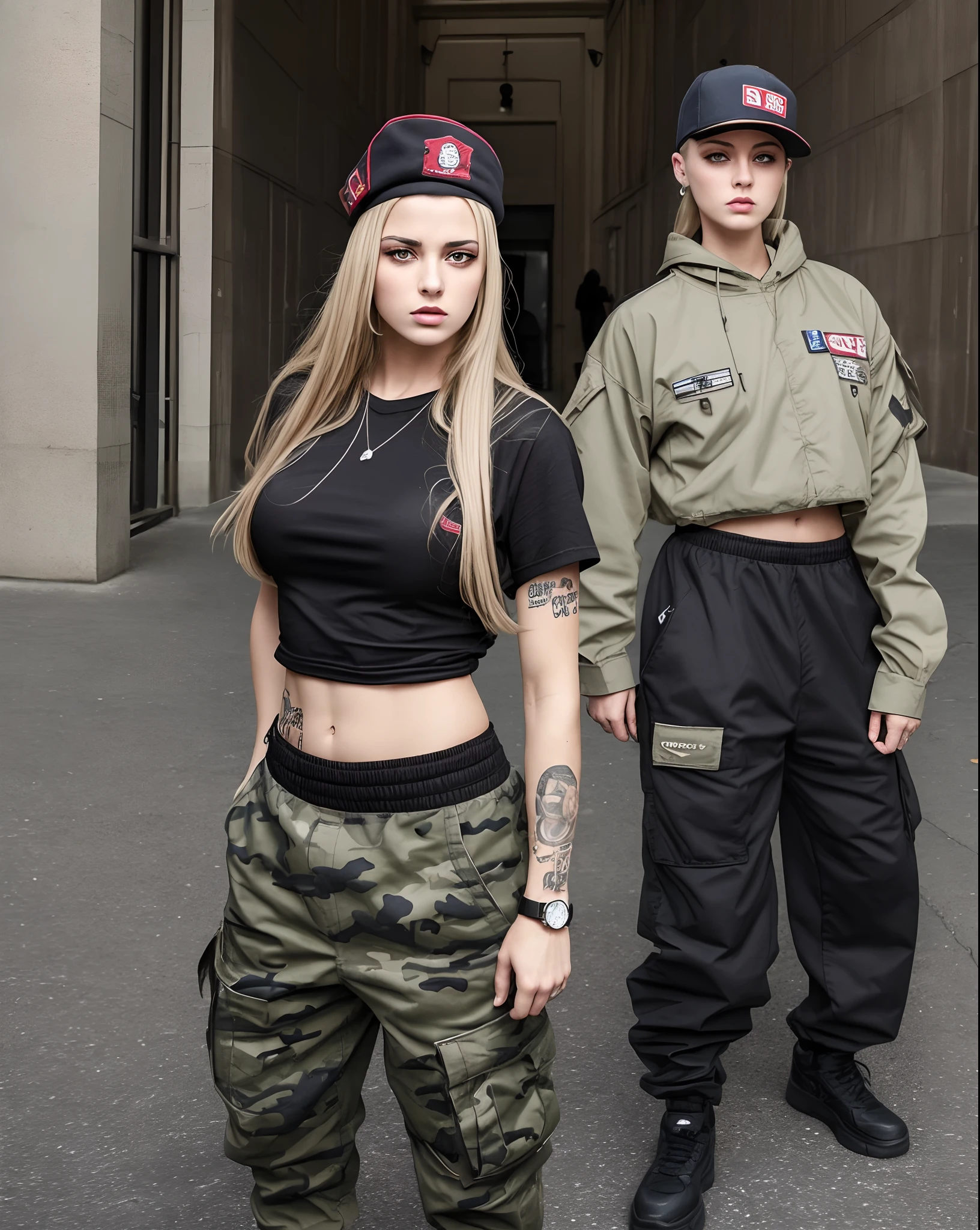 cocky badass arrogant offensive attitude of superiority female chav full hip hop baggy saggy military attire