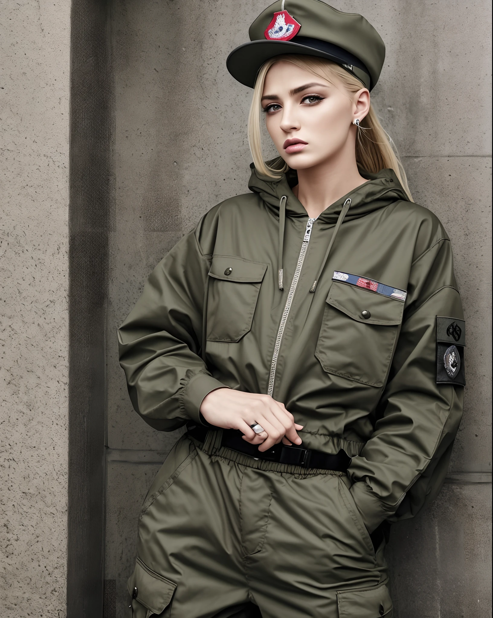 cocky badass arrogant offensive attitude of superiority female chav full hip hop baggy saggy military attire