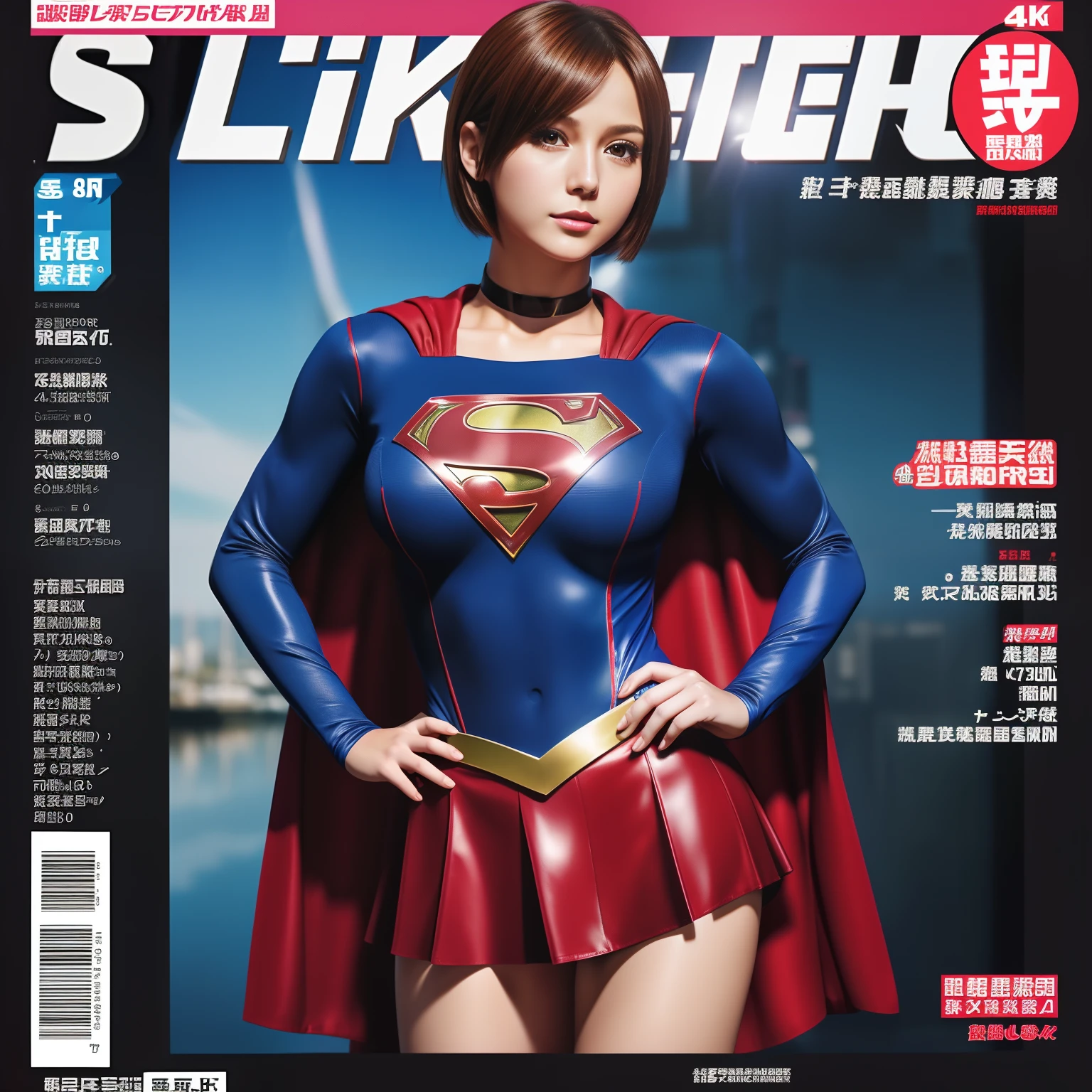 masterpiece、supergirl costume、short hair、barefoot、big and full breasts、Crisis situation、operating room、operating table、straddle、Sweat、shiny、look at the camera、provoke、Estrus、choker、Weekly magazine cover、long sleeve、red mini skirt、obscene pose、Seduce、