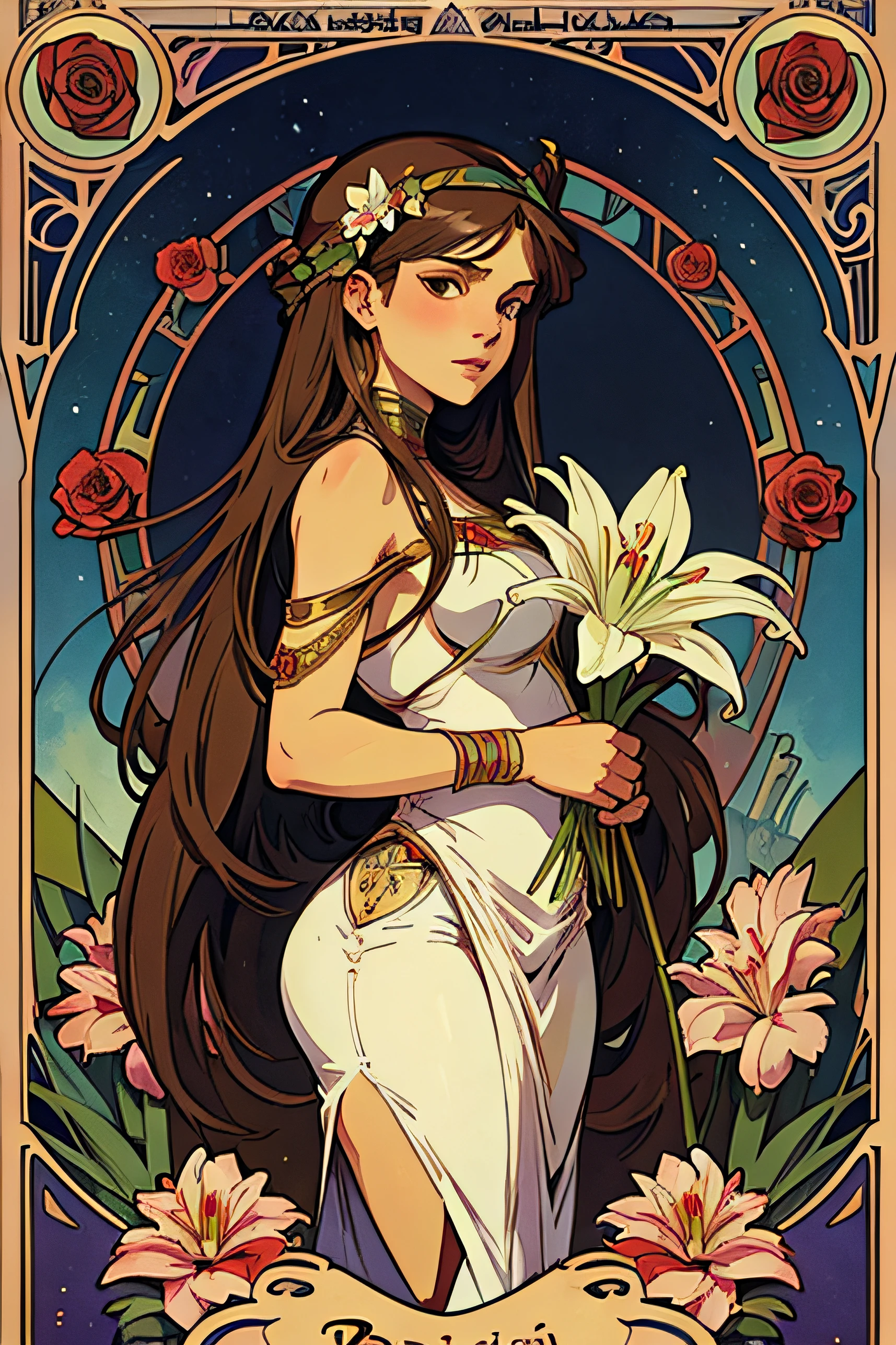 red rose, Tarot cards, Egypt, art, Alphonse Mucha, lily, lily flower