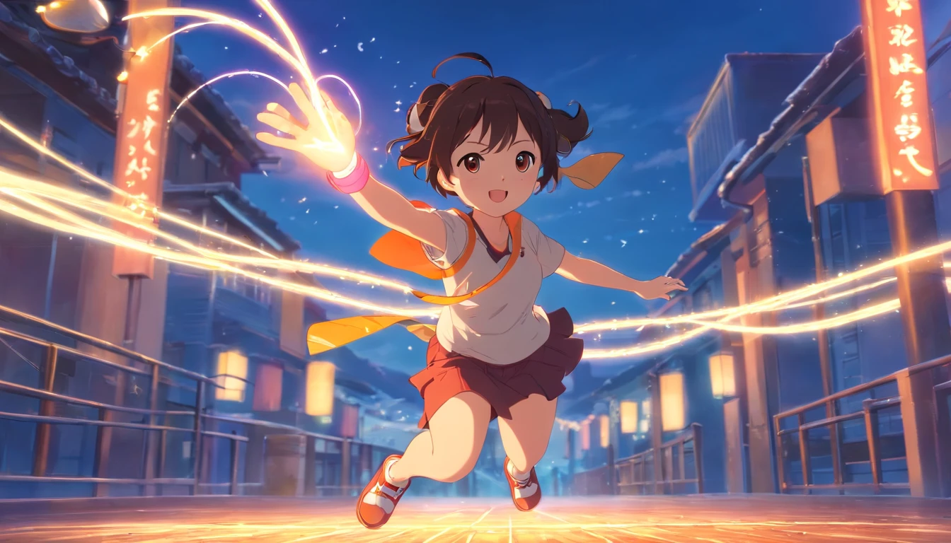tmasterpiece, best qualityer, cinematic Film still from, 1panda,  Close-up, brightly, cheerfulness, Soft lighting and warmth,   panda playing jump rope