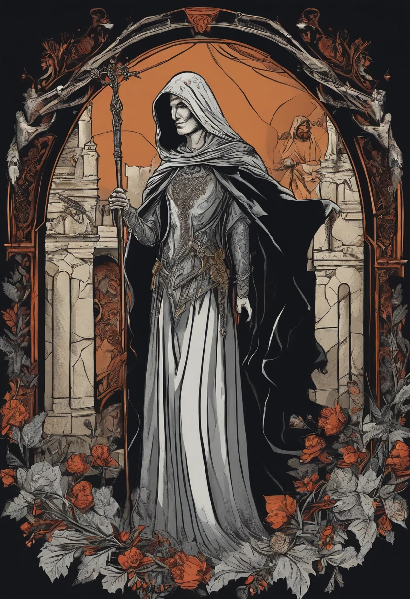 /imagine prompt: ghost,medieval times,Illustration with sticker on black background,The outline is bold, Jagged edges, Trash core, Light and Shadow - V 5.2
