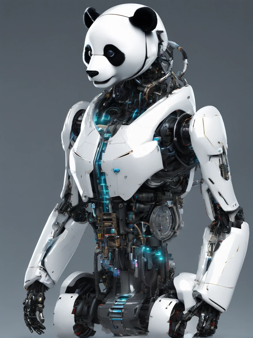 Perfect centering, A panda robot,, Wearing sunglasses, Wearing headphones, Standing position, Abstract beauty, Centered, Looking at the camera, Facing the camera, nearing perfection, Dynamic, Highly detailed digital painting, art stations, concept-art, Sharp focus, 8K, high definition resolution, Art by Carne Griffiths and Wadim Kashin, White background