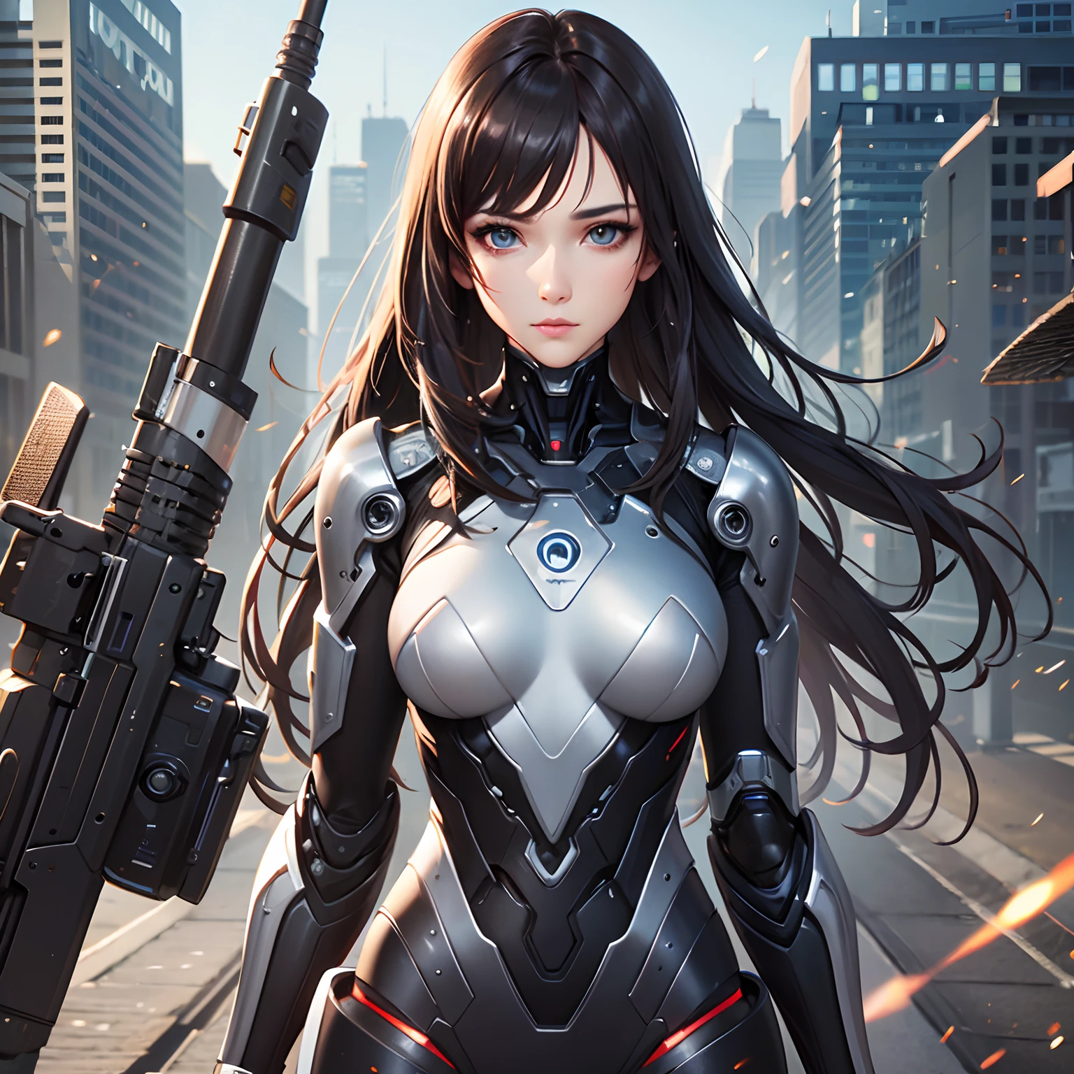 ​masterpiece、top-quality、High-quality images、hight resolution、8K、the detail、Photorealsitic、1womanl、skin gloss、Lustrous hair、Detailed depiction of the eyes、Texture of skin and clothes、cyborgs、thunder、gear wheel