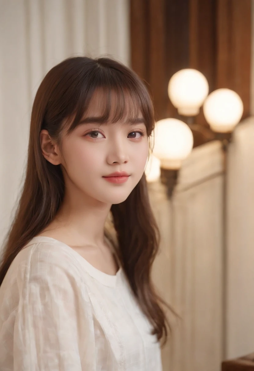 top-quality, Photorealsitic, ​masterpiece, 8K, Hi-Res, 独奏, 1girl, (((infp young woman))),sixteen years old、full bodyesbian、(small tits), ((Look at viewers)), (look at a camera), ((Various hairstyles close to long)）、Perfect straight black hair、((With bangs))、 (profetional lighting), Highly detailed bright face、Gentle Japan girl、lovely smile、White T-shirt（long-sleeve）、Checked pleated skirt、Standing in the room