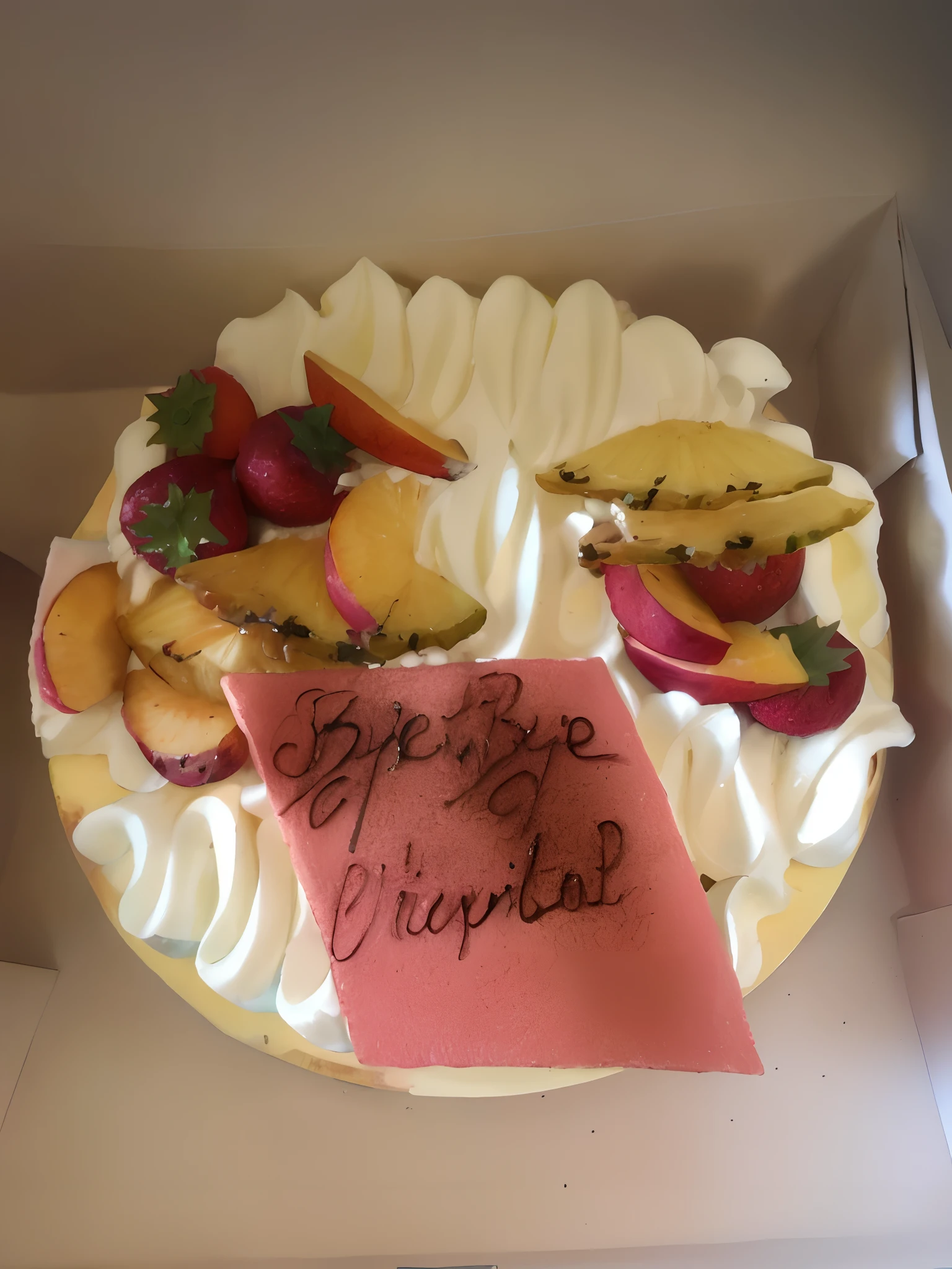there is a cake with a piece of fruit on it, par Romain brook, Tranche de vie, birthday cake, content!!!, 10% surreal, hyperdetailed!, very very happy!, 4237549348, 3945074687, 4074294527, added detail