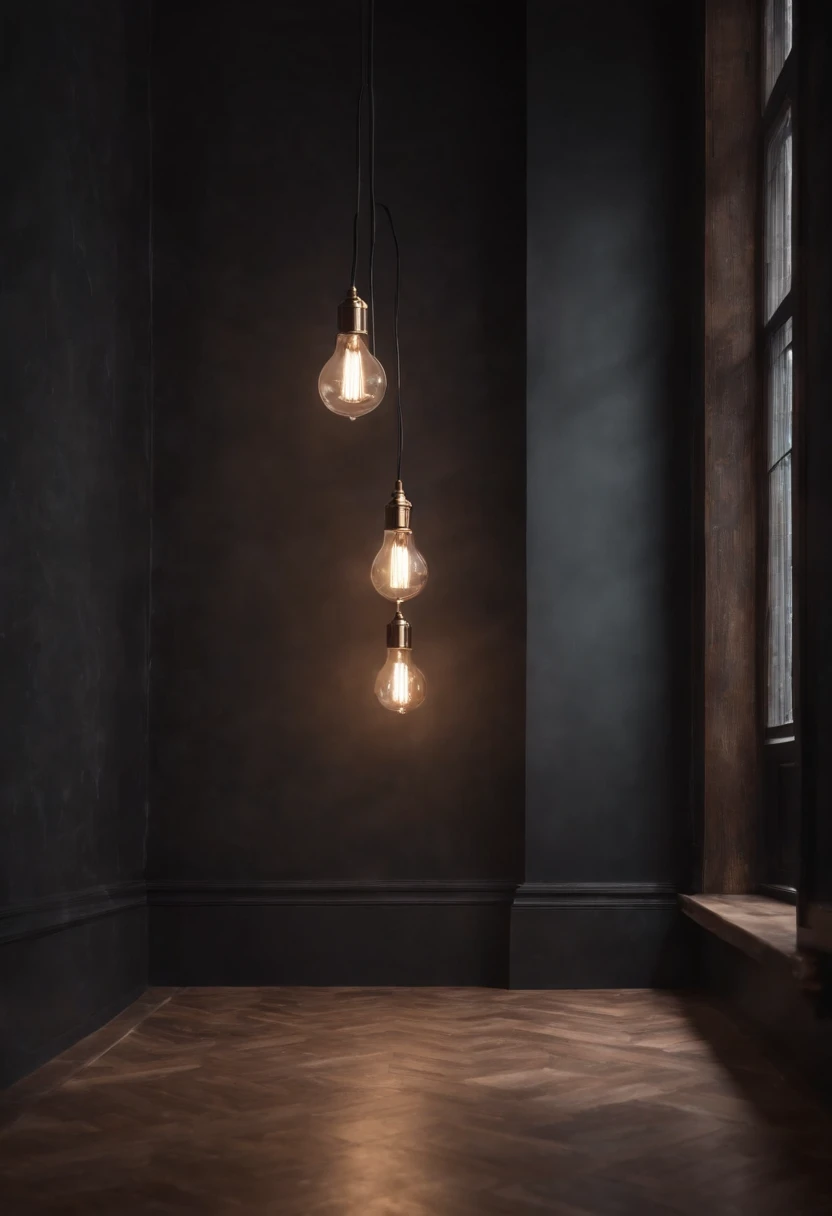 ghotic, marble black walls, Beautiful interior, light bulbs, bokeh, The Gloomy Room