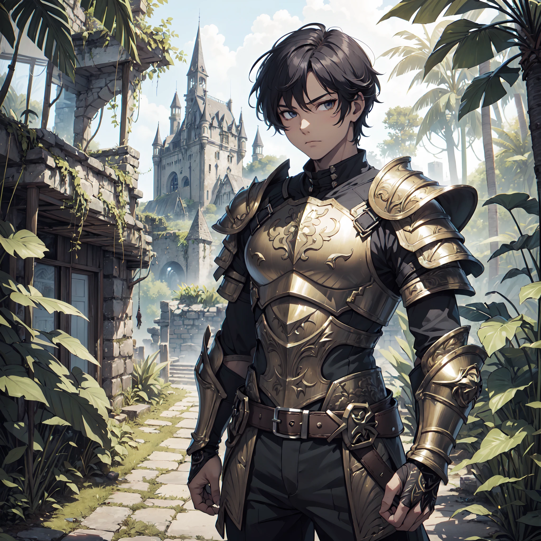 128K Ultra High Definition,
128K Ultra High Quality,
128K Ultra High Resolution,
Best Definition,
Best Quality,
Best Resolution,
Extremely Detailed,
Extremely Designed,
Perfectly Detailed,
Perfectly Designed,
Hyper Detailed,
Hyper Definition,
Hyper Quality,
Hyper Resolution,
Masterpiece,
Anime,
Body Shot,
1 Boy,
Handsome,
Masculine,
Short Hair,
(((Hyper Detailed Armor Plates))),
(((Hyper Detailed Cuirass))),
(((Hyper Detailed Engraving Baron Armor))),
(((Jungle Castle Ruins Background Scenery))),