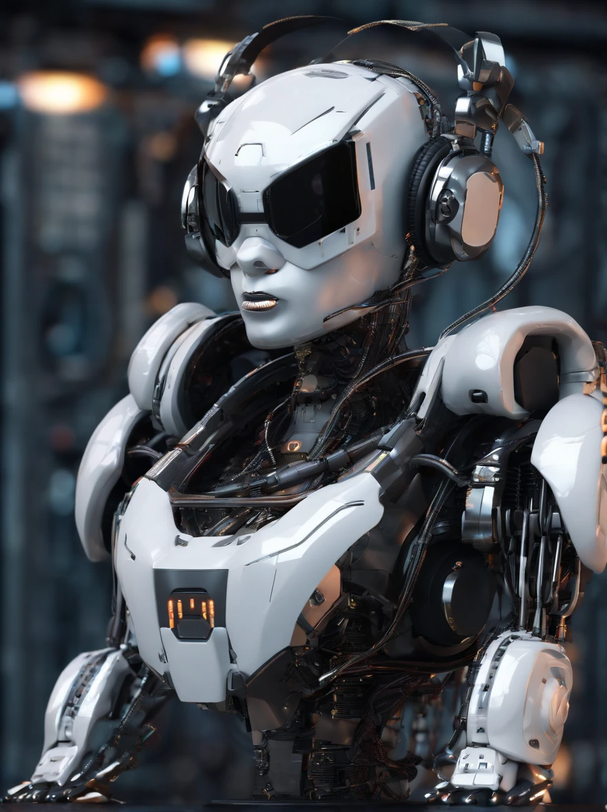 A panda robot,, Wearing sunglasses, Wearing headphones, Standing position, Abstract beauty, Centered, Looking at the camera, Facing the camera, nearing perfection, Dynamic, Highly detailed digital painting, concept-art, 8K, high definition resolution
