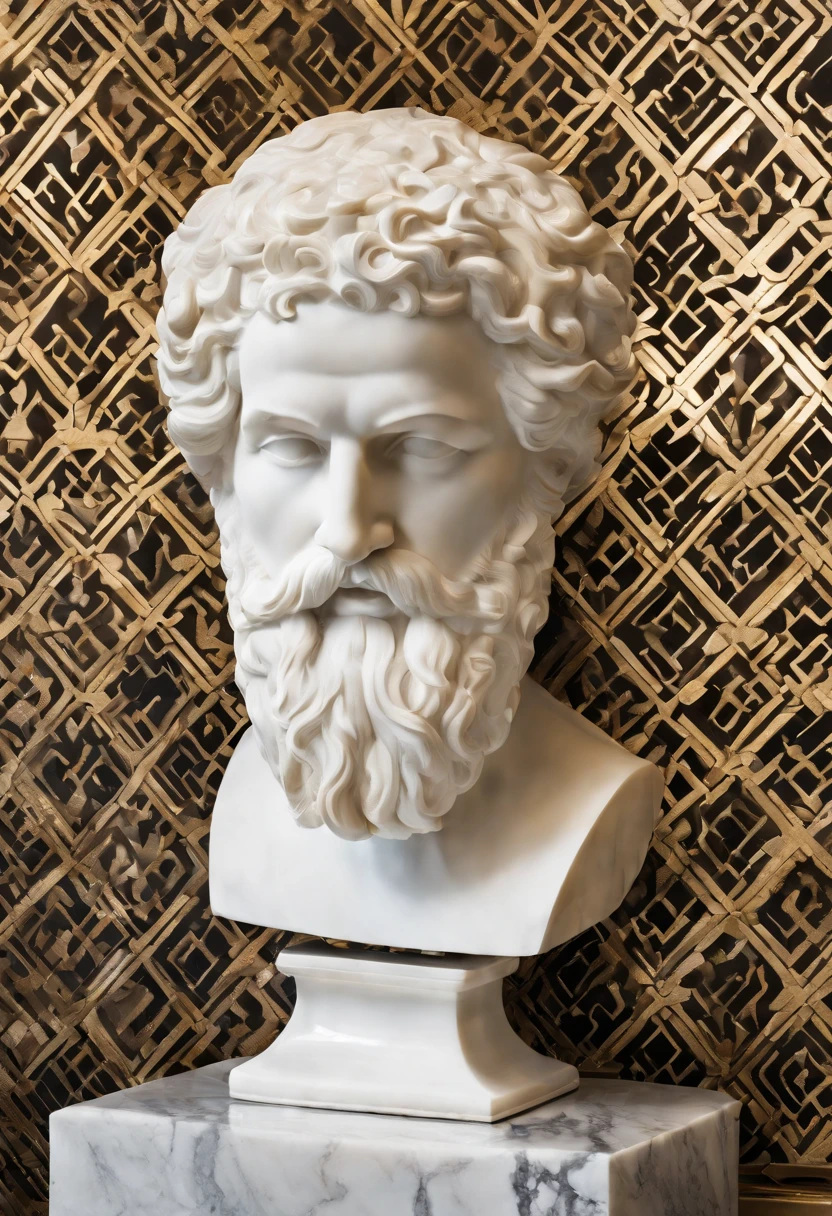 a close up of a statue of a man with a beard, Estoicismo, eStoic facial expression, estoico and calm, eStoic face, stoic, Stoic attitude, divino e estoico, Pose estoica, um antigo rosto barbudo masculino, bust of hercules, greco roman statue, Escultura romana, Retrato Zeus, Retrato de Zeus acidentado