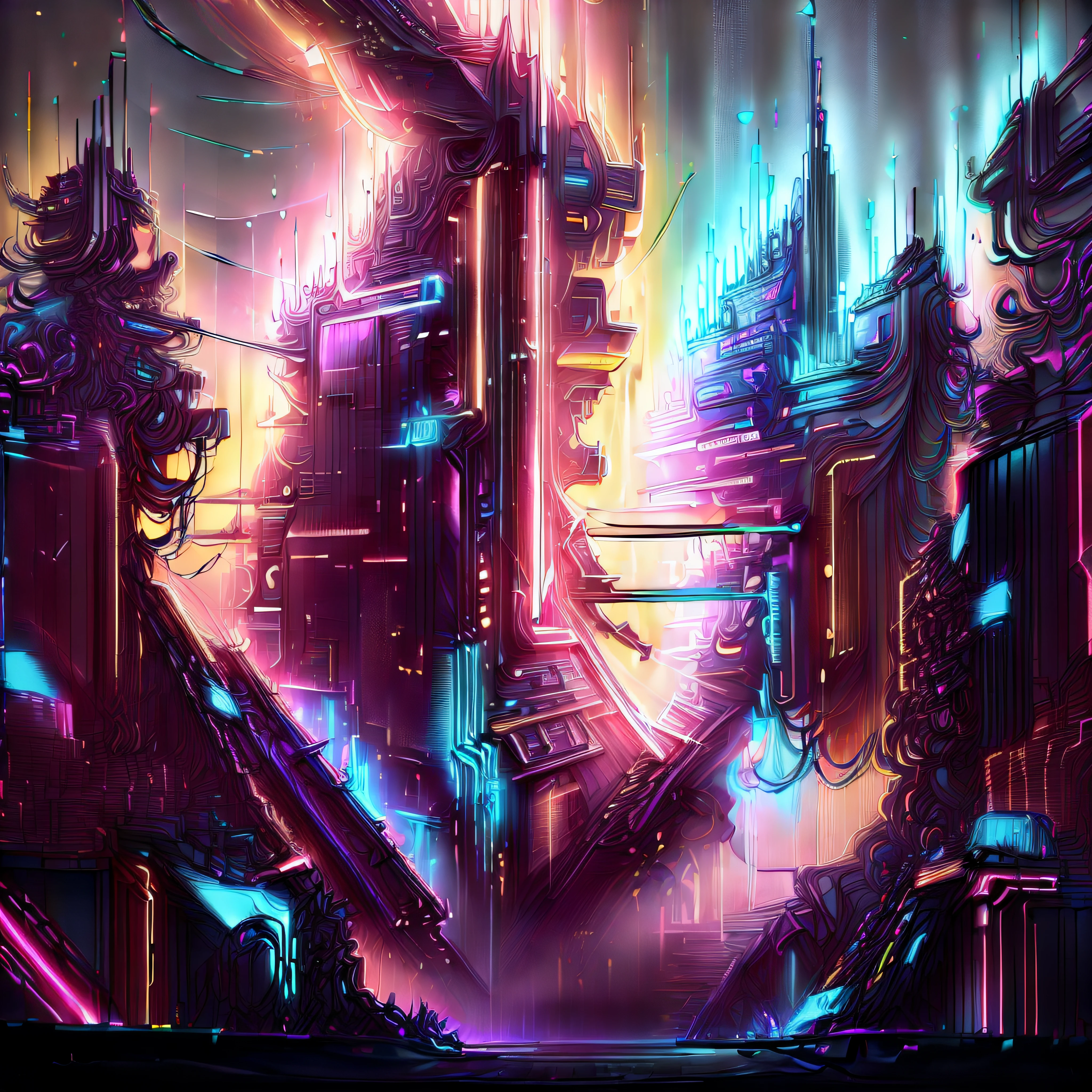 A futuristic city with neon lights and a futuristic structure - SeaArt AI