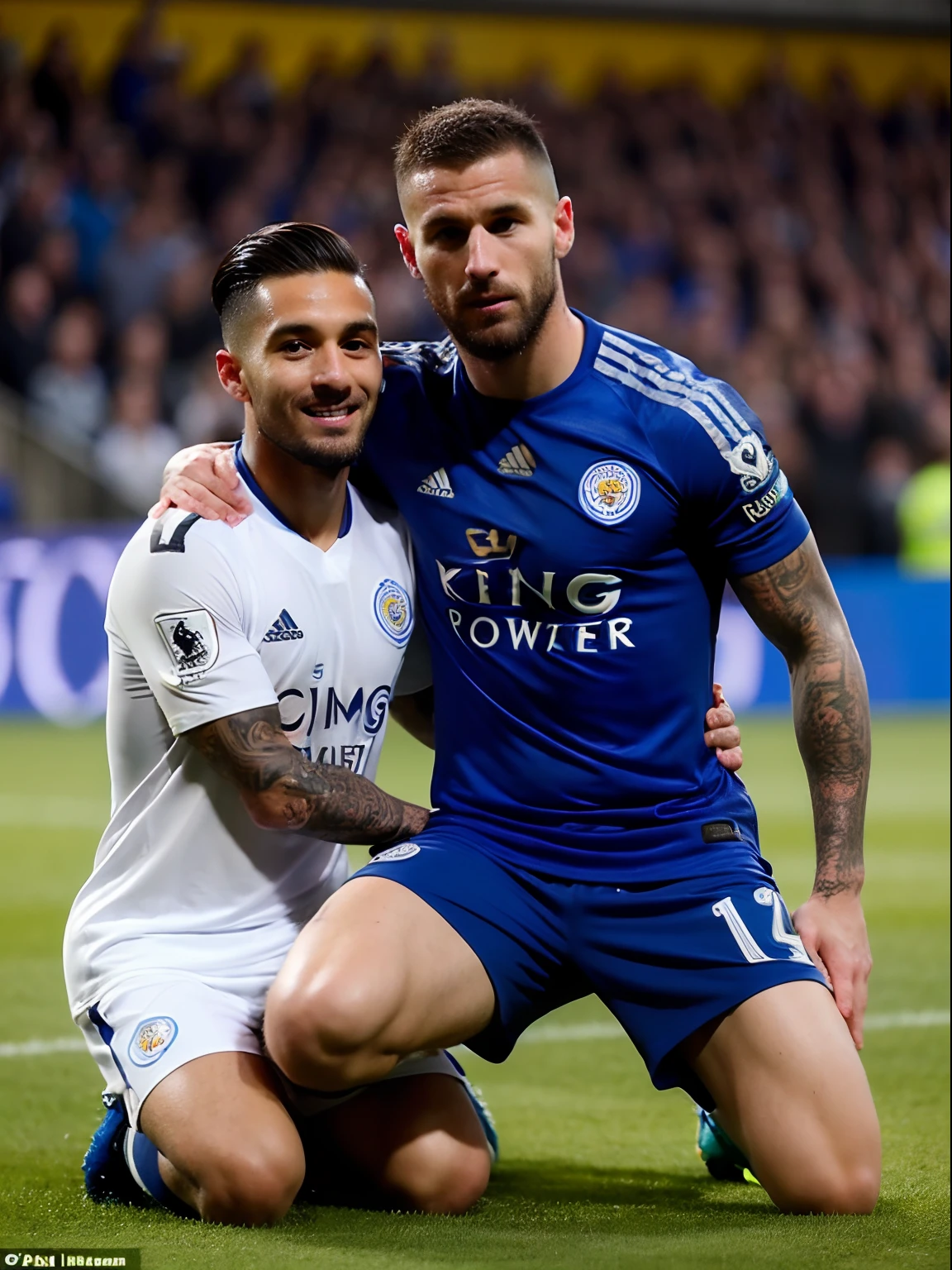 Homem com tatuagens Soccer Player in Leicester city, foto em campo