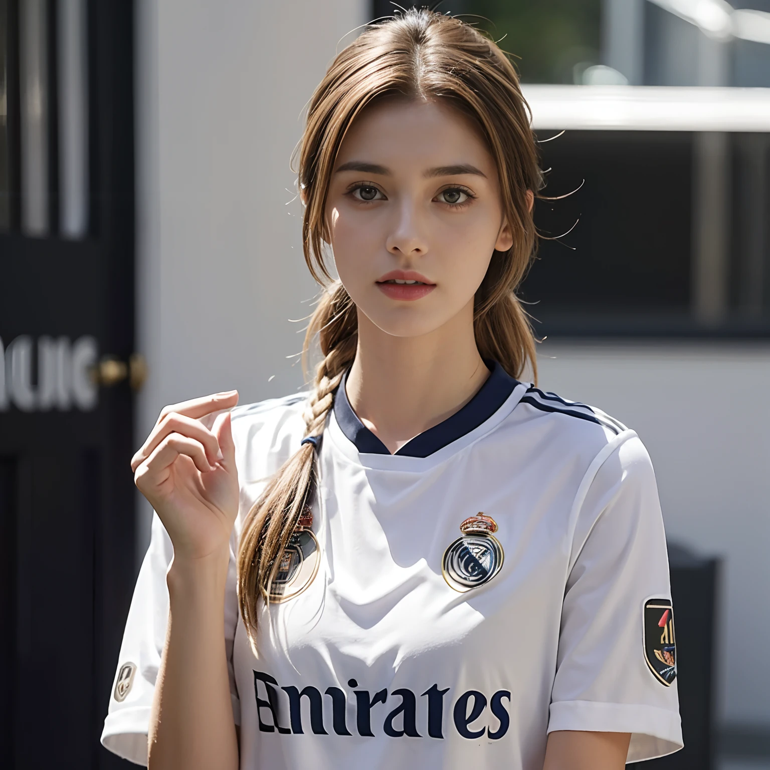 Girlfriend of a German Real Madrid footballer. Modelo realista usando a camisa do Real Madrid.