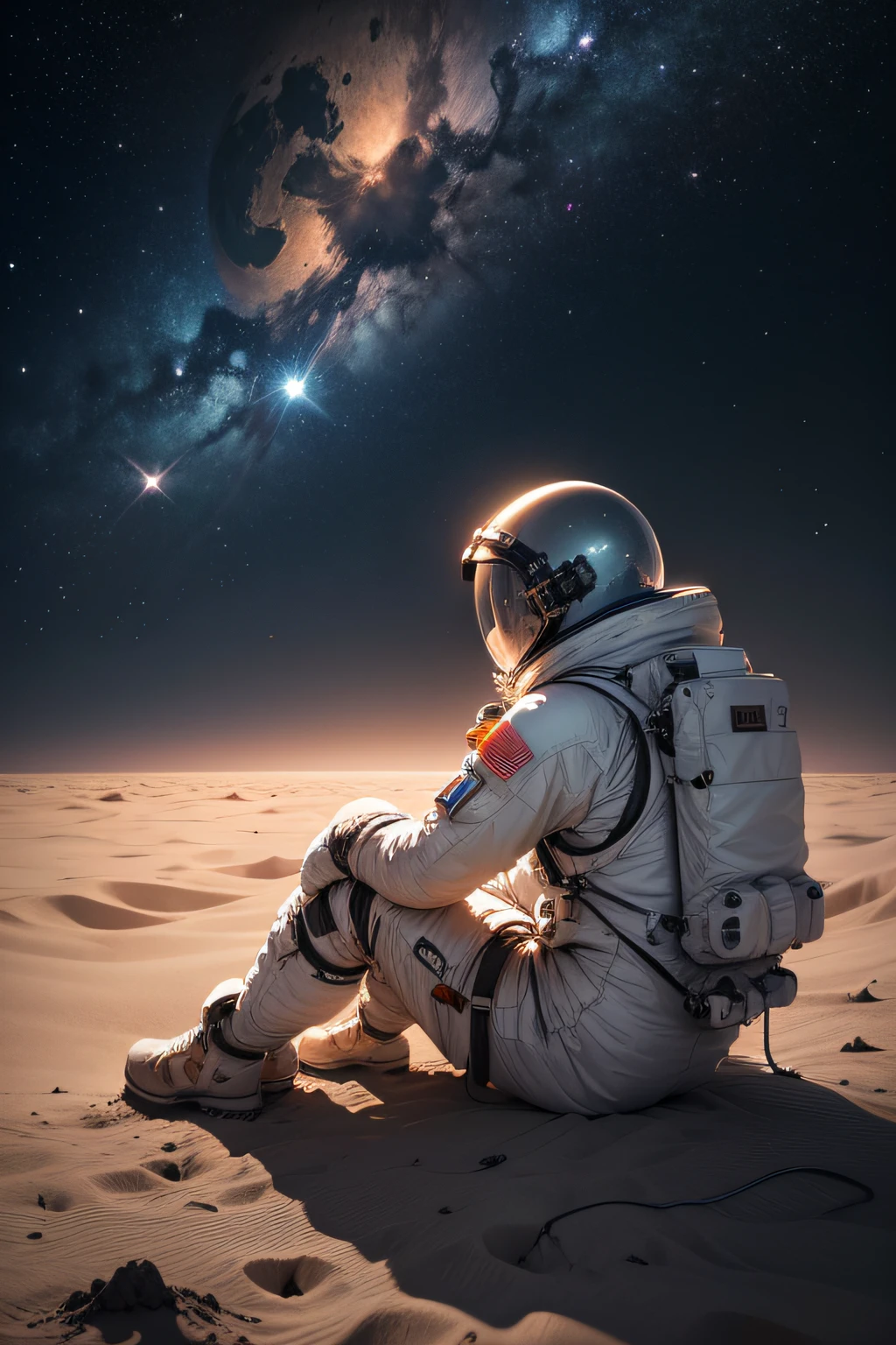 (highres,ultra-detailed,realistic:1.37),space,spaceman,relaxing on moon,craters,distant stars,peaceful silence,soft moonlight,weightless,tranquility,lunar landscape,dreamy,cosmic adventure,deep space,universe exploration,serenity,meditation,loneliness
Notes:
- The main body of the picture is"spaceman relaxing on moon",Expresses astronauts resting on the moon。
- This is a high quality image,So to use"(highres,ultra-detailed,realistic:1.37)"and other tags to indicate image quality。
- The picture should convey the feeling of the universe and space,So used"space,moon,stars,lunar landscape,deep space,universe exploration"and other related labels。
- describes the easy rest of the astronaut crew on the moon,So there it is"peaceful silence,soft moonlight,weightless,tranquility,dreamy"and other tags。
- Added some graphic details,wie z"craters,distant stars,cosmic adventure,serenity,meditation,loneliness"wait,to make the image more fleshed out and reasonable。
- Also added some art style and lighting labels,wie z"realistic,deep space,tranquil,soft colors"wait。
Please note as requested,Consolidate these tags into a complete prompt,Do not segment,And with an English half-width comma","separate。