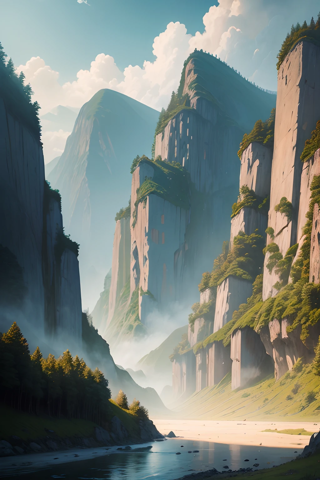 Fairy tale relaxation, landscape, unicorns, north korea, oil artwork