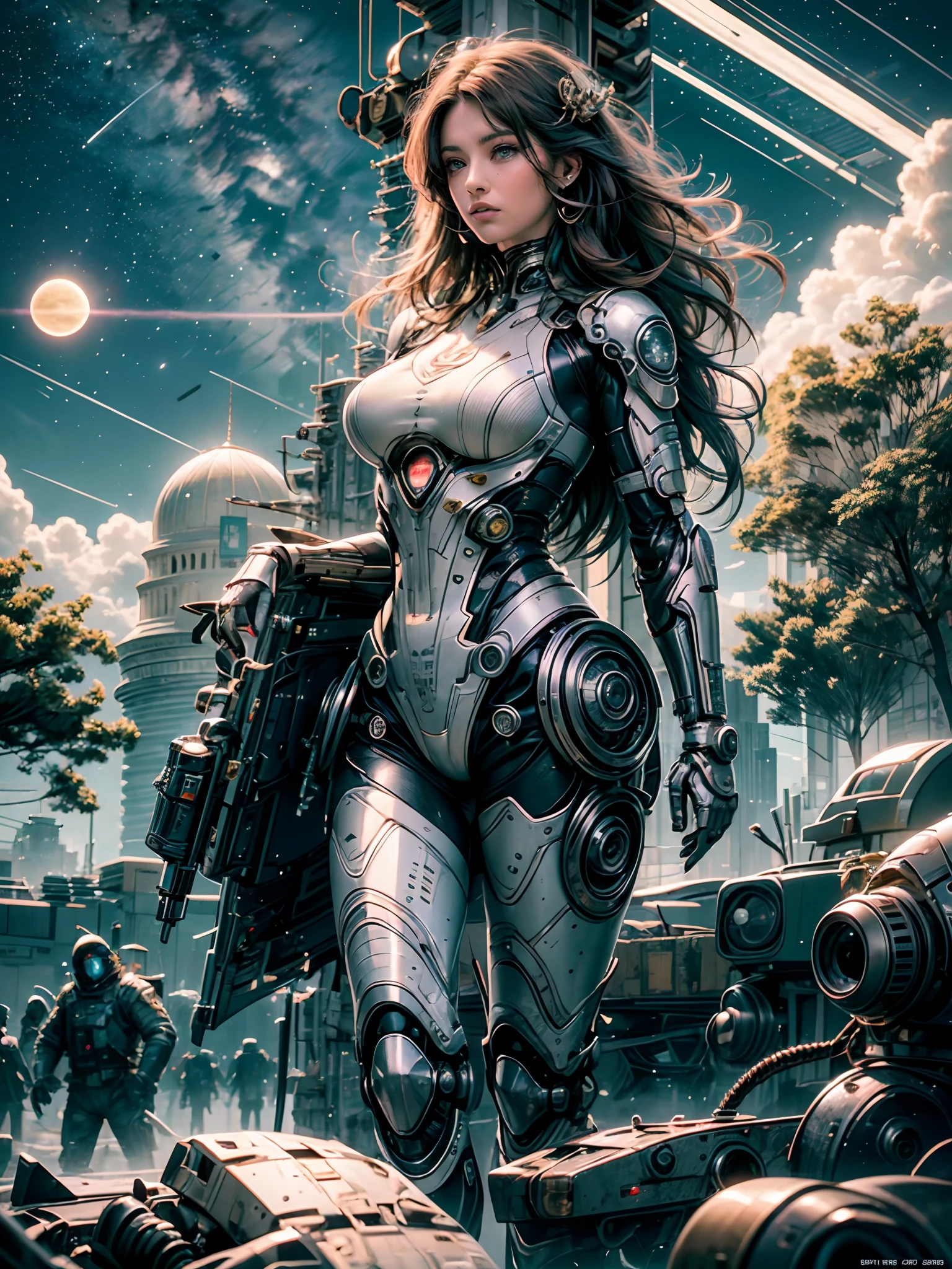 tmasterpiece，1 monk warrior girl with white tech suit clothes，White long hair，laces，abstract vintage scifi background，art by Moebius，Ashley Wood's art，dynamicposes，Wandering Earth，Cosmic starry sky
Futuristic architecture, arquitectura premiada, skyscraper architectureCity, Photographic style, rendering, Alameda de plane trees, Highly detailed dream building in the architectural styles of Oscar Niemeyer and Ernst Haeckel :: Arquiteturacore :: High contrast wide avenue in front full of trees, Realistic visuals of plane trees，attractive beautiful，dramatic contrast，Gentle lighting，Delicate warmth，the soft light，hyper HD， Extremely colorful，best qualityer，perfect female shape，HighDynamicRange，long eyelasher，Unbeatable masterpiece，Snow-whiteskin，putting makeup on，，starrysky，arbitrator，glorious，Heteropupil，Reward the sexy goddess，Large metal mechanical gears，Strange sky，8K high quality，A pair of big eyes are beautiful and moving，White skin，Makeup，Sexy outfit， 【Background with】Large gold gear，Doomsday ruins，Giant tornado，The setting sun burns the clouds，Multiple planets，The end of the world，Multiple planets，Mards，Jupiter，Lightning Thunder， Mercury，Strange sky，Giant tornado，Blue light，salama，Large flying machines，Large flying saucers，ufos，Cool car，Time Tunnel，nuclear power plant，Futuristic car，Cool headlights，Mechanical pets，space shuttle，The rocket took off and ignited， triumphal arch，The Eiffel Tower，the great wall，Egyptian pyramids。