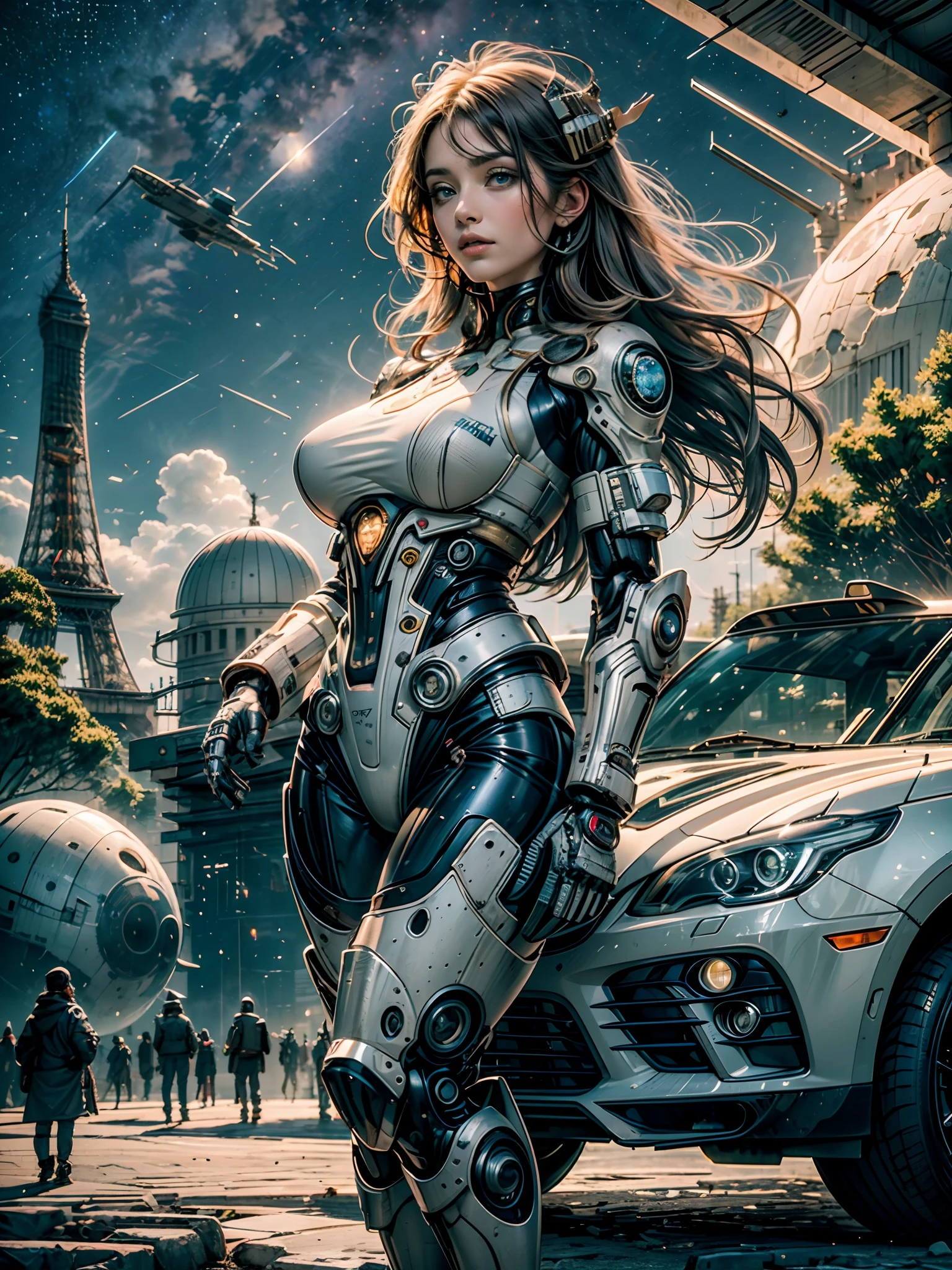 tmasterpiece，1 monk warrior girl with white tech suit clothes，White long hair，laces，abstract vintage scifi background，art by Moebius，Ashley Wood's art，dynamicposes，Wandering Earth，Cosmic starry sky
Futuristic architecture, arquitectura premiada, skyscraper architectureCity, Photographic style, rendering, Alameda de plane trees, Highly detailed dream building in the architectural styles of Oscar Niemeyer and Ernst Haeckel :: Arquiteturacore :: High contrast wide avenue in front full of trees, Realistic visuals of plane trees，attractive beautiful，dramatic contrast，Gentle lighting，Delicate warmth，the soft light，hyper HD， Extremely colorful，best qualityer，perfect female shape，HighDynamicRange，long eyelasher，Unbeatable masterpiece，Snow-whiteskin，putting makeup on，，starrysky，arbitrator，glorious，Heteropupil，Reward the sexy goddess，Large metal mechanical gears，Strange sky，8K high quality，A pair of big eyes are beautiful and moving，White skin，Makeup，Sexy outfit， 【Background with】Large gold gear，Doomsday ruins，Giant tornado，The setting sun burns the clouds，Multiple planets，The end of the world，Multiple planets，Mards，Jupiter，Lightning Thunder， Mercury，Strange sky，Giant tornado，Blue light，salama，Large flying machines，Large flying saucers，ufos，Cool car，Time Tunnel，nuclear power plant，Futuristic car，Cool headlights，Mechanical pets，space shuttle，The rocket took off and ignited， triumphal arch，The Eiffel Tower，the great wall，Egyptian pyramids。