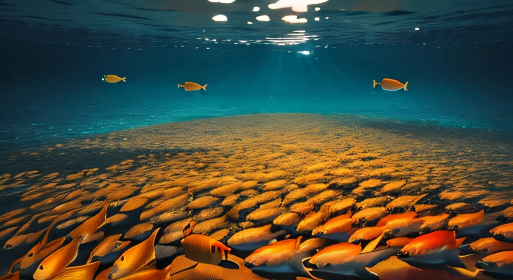 sea filled with multiple fish, orange colors