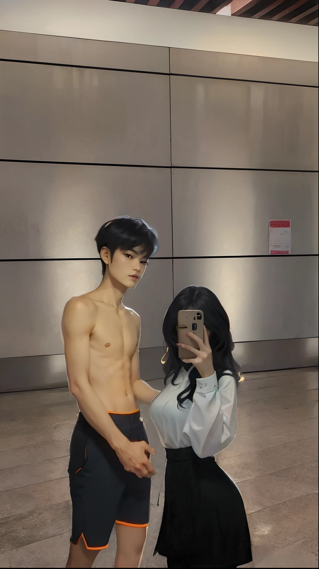 There is a man and a woman taking a selfie 8k in front of the mirror, Cheng Yanjun, Guviz, realistic!!!!!!! Art style, inspired by Chinese artist Jung Yanjun, Korean artist Guviz style artwork, realistic. Cheng Yi, author: Cheng Yanjun, couple pose, [realistic photography], Kun Can by 8k