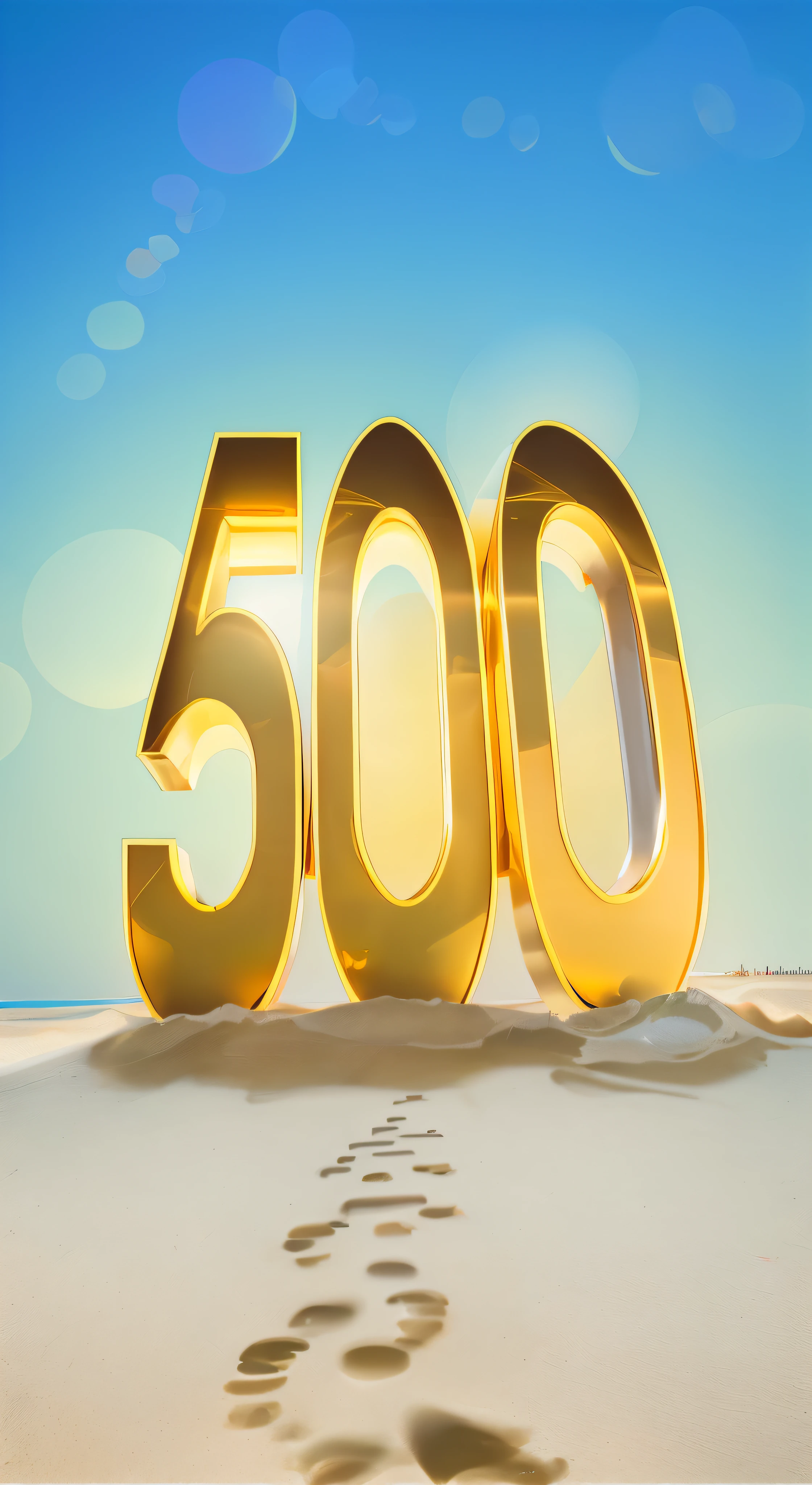 llustration line art of the big number 500 seen from a low-up angle, with the blue sky as a backdrop. High resolution, incridible detais