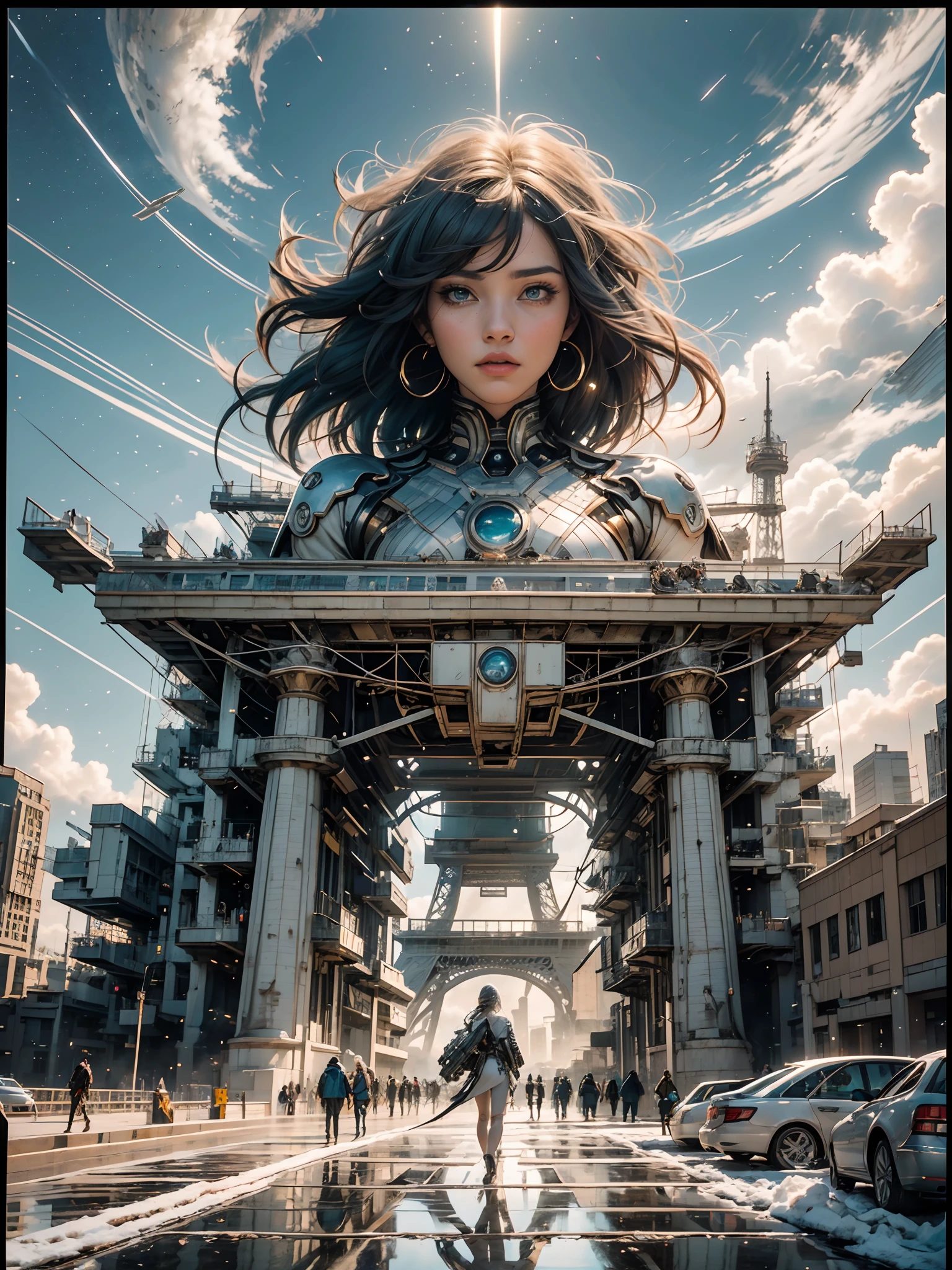 tmasterpiece，1 monk warrior girl with white tech suit clothes，White long hair，laces，abstract vintage scifi background，art by Moebius，Ashley Wood's art，dynamicposes，Wandering Earth，Cosmos A star-studded masterpiece，1 monk warrior girl with white tech suit clothes，White long hair，laces，abstract vintage scifi background，art by Moebius，Ashley Wood's art，dynamicposes，Wandering Earth，Cosmic starry sky
Futuristic architecture, arquitectura premiada, skyscraper architectureCity, Photographic style, rendering, Alameda de plane trees, Highly detailed dream building in the architectural styles of Oscar Niemeyer and Ernst Haeckel :: Arquiteturacore :: High contrast wide avenue in front full of trees, Realistic visuals of plane trees，attractive beautiful，dramatic contrast，Gentle lighting，Delicate warmth，the soft light，hyper HD， Extremely colorful，best qualityer，perfect female shape，HighDynamicRange，long eyelasher，Unbeatable masterpiece，Snow-whiteskin，putting makeup on，，starrysky，arbitrator，glorious，Heteropupil，Reward the sexy goddess，Large metal mechanical gears，Strange sky，8K high quality，A pair of big eyes are beautiful and moving，White skin，Makeup，Sexy outfit， 【Background with】Large gold gear，Doomsday ruins，Giant tornado，The setting sun burns the clouds，Multiple planets，The end of the world，Multiple planets，Mards，Jupiter，Lightning Thunder， Mercury，Strange sky，Giant tornado，Blue light，salama，Large flying machines，Large flying saucers，ufos，Cool car，Time Tunnel，nuclear power plant，Futuristic car，Cool headlights，Mechanical pets，space shuttle，The rocket took off and ignited， triumphal arch，The Eiffel Tower，