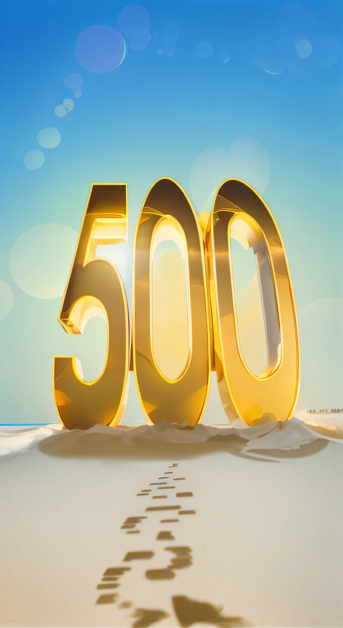llustration line art of the big number 500 seen from a low-up angle, with the blue sky as a backdrop. High resolution, incridible detais