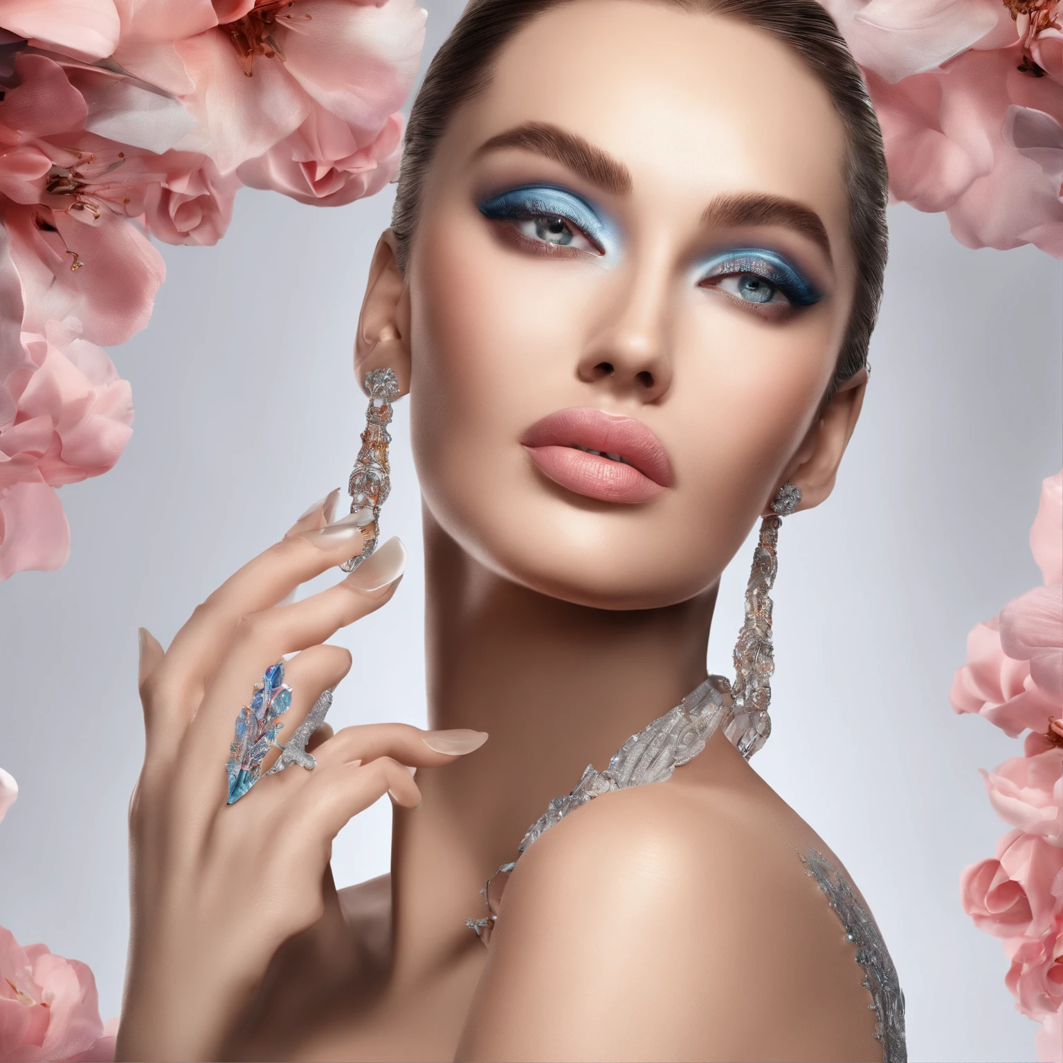 (best quality,4k,8k,highres,masterpiece:1.2),ultra-detailed,(realistic,photorealistic,photo-realistic:1.37),portraits,vivid colors,model,runway,fashionable,confident,striking pose,flawless skin,perfect makeup,luxurious dresses,high heels,professional lighting,catwalk,glamorous hairstyles,luxury background,stylish accessories,exquisite jewelry,pristine nails,editorial shoots,high fashion magazine covers,endless elegance and beauty