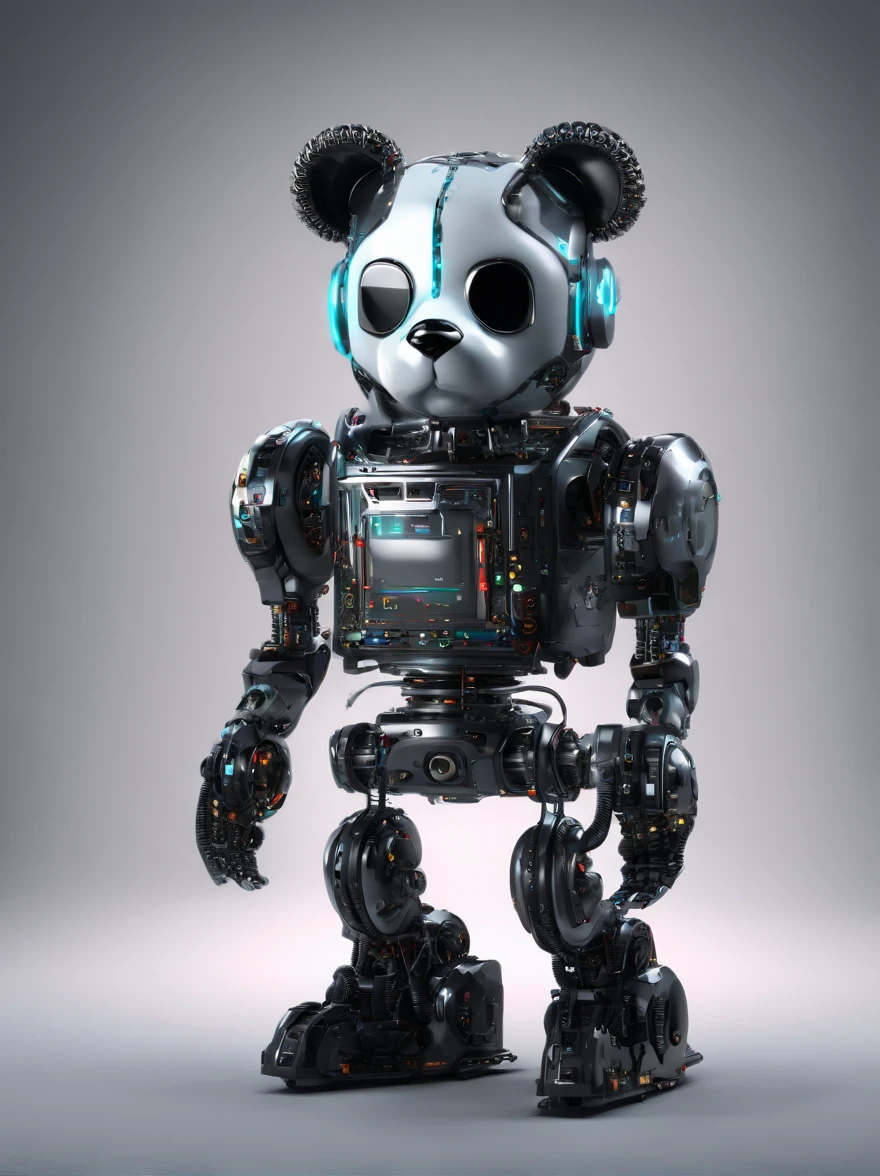 A panda robot,Wearing sunglasses, with headphones on, Standing position, Abstract beauty, Dynamic, Highly detailed digital painting, concept-art, 8K, high definition resolution