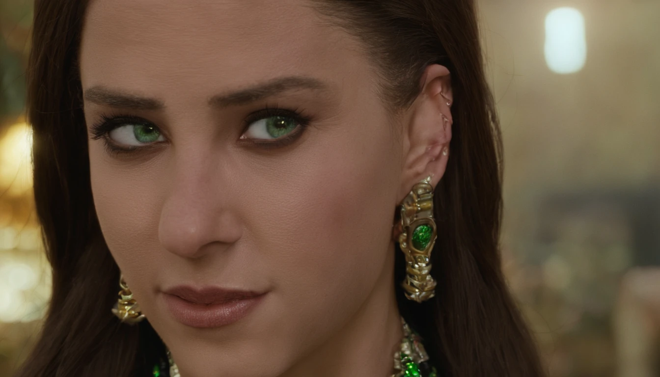 Alafid woman wearing red vest and necklace at club, sexy girl with green eyes, portrait sophie mudd, brown hair and large eyes, selfie of a young woman, bedroom eyes, Violet Myers, nomake-up, Natural makeup, look straight at the camera, face with artgram, Subtle makeup, Piercing green eyes, Naked