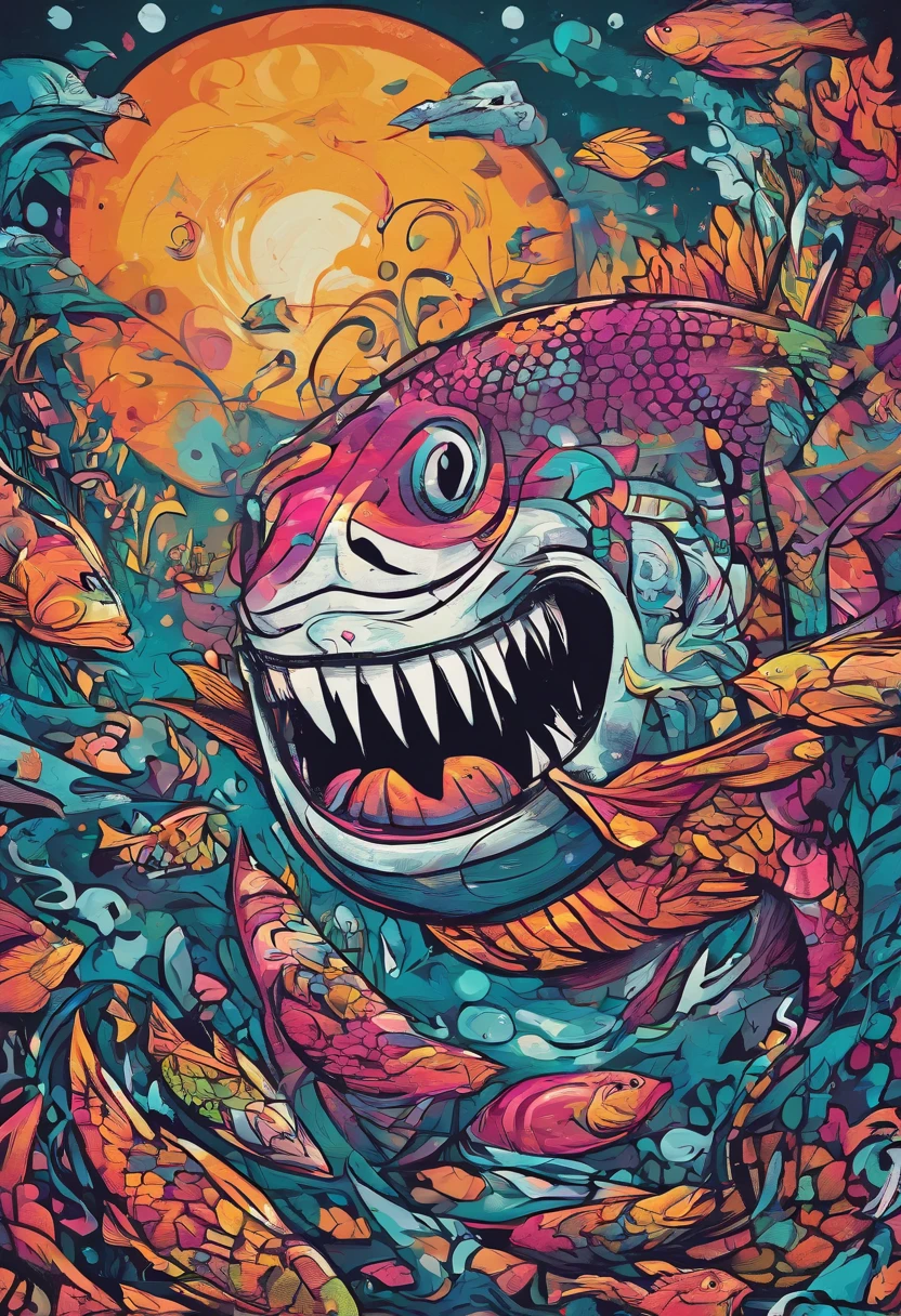 Prompt: scribbles, Monster fish beasts, abyssal，deep，Giant mouth，full-figure, High resolution, high contrast，