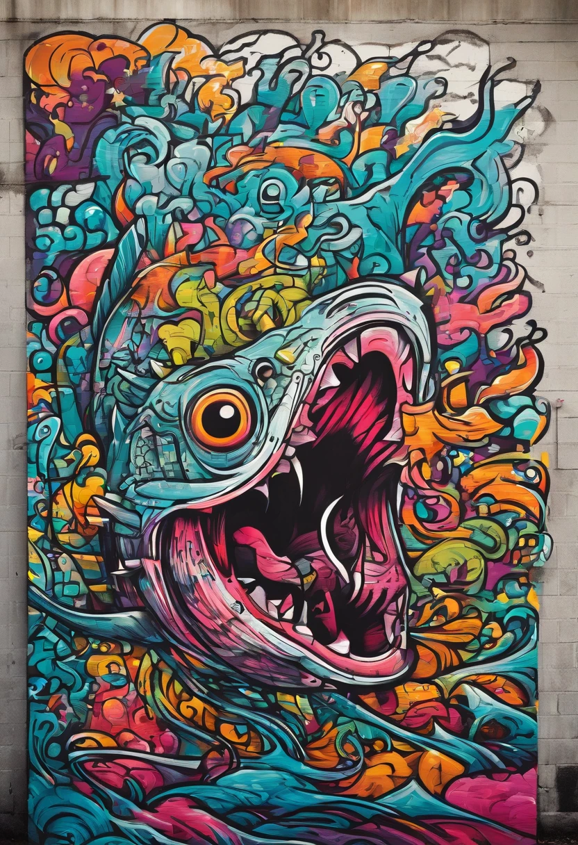 Prompt: scribbles, Monster fish beasts, abyssal,deep,Giant mouth,full-figure, High resolution, high contrast,