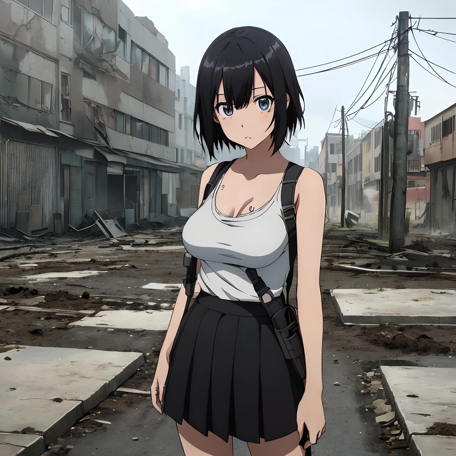 Detailed,( Shadowvers style),tmasterpiece, beste-Qualit, 1girl, 独奏, Slim , ((Skirt over the head)), The Wandering Girl, Indoors, Hands up, body complet, (((A character from a post-apocalyptic world))), (((( The character is close to the viewer)))), ((A character from the world of the post-apocalyptic world)), (((Average Breasts))), ((Beautiful simple anime eyes)), (((The most frightened face)) ,(( Ao fundo, Surprised people), ( A vacant lot is visible),((does not look at the viewer))
