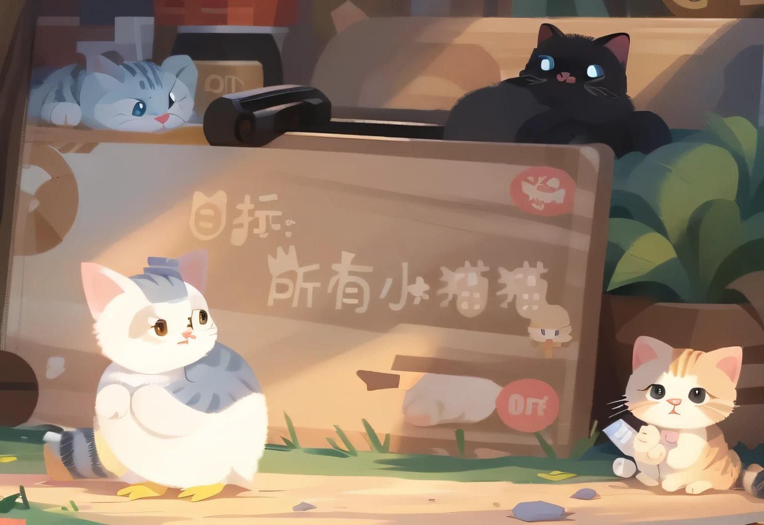 Fans of cute goose with kitten cartoon background