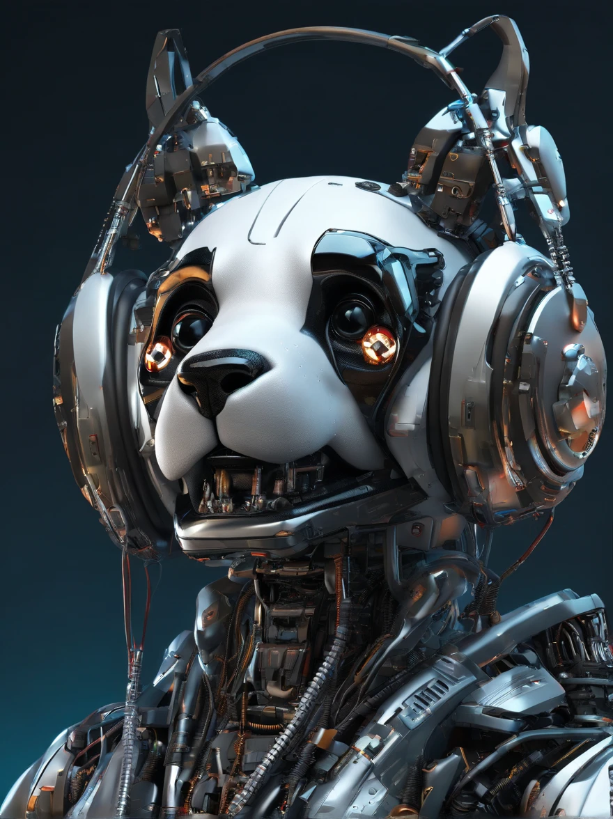 A panda robot,Wearing sunglasses, with headphones on, Standing position, Abstract beauty, Dynamic, Highly detailed digital painting, concept-art, 8K, high definition resolution