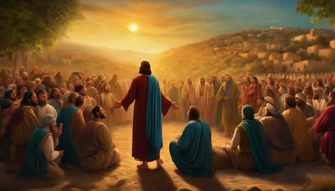 Jesus telling parables in a crowd