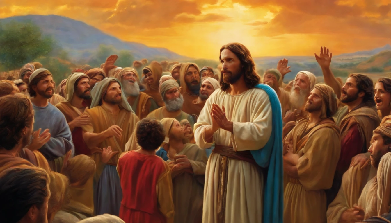 Jesus telling parables in a crowd