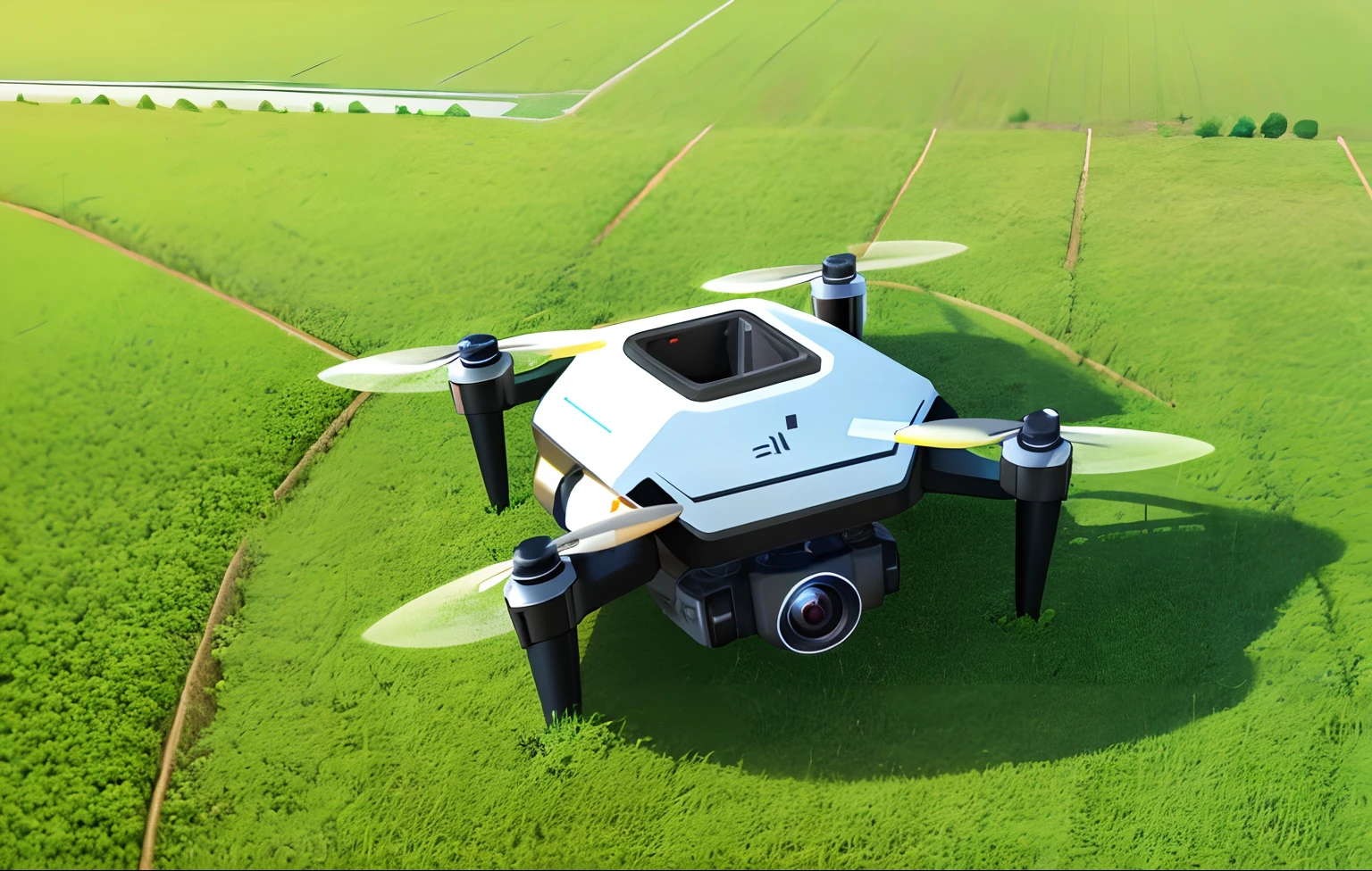 a drone taking care of farm vegetables in a field
