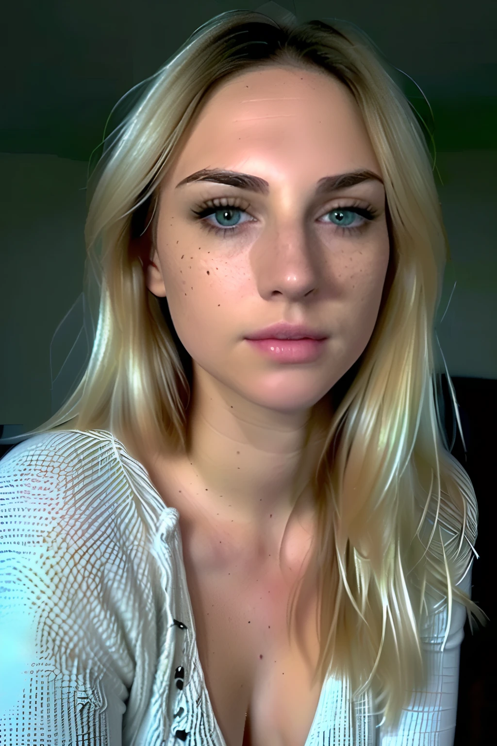 Blonde Woman, 年轻, Common Faces, Living faces, detailed alluring eyes, In a black sweatshirt, ((detailed facial features)), (finely detailed skin), pale skin, Realistic skin texture, Extreme skin details, (pores:0.1), masterpiece best quality, Photorealistic, A hyper-realistic, Detailed, 8K, nffsw, (soft colours: 1.2), Shallow depth of field, Broad light, High contrast, Backlighting, light glow, chromatic abberation, foco nítido, RAW color photo