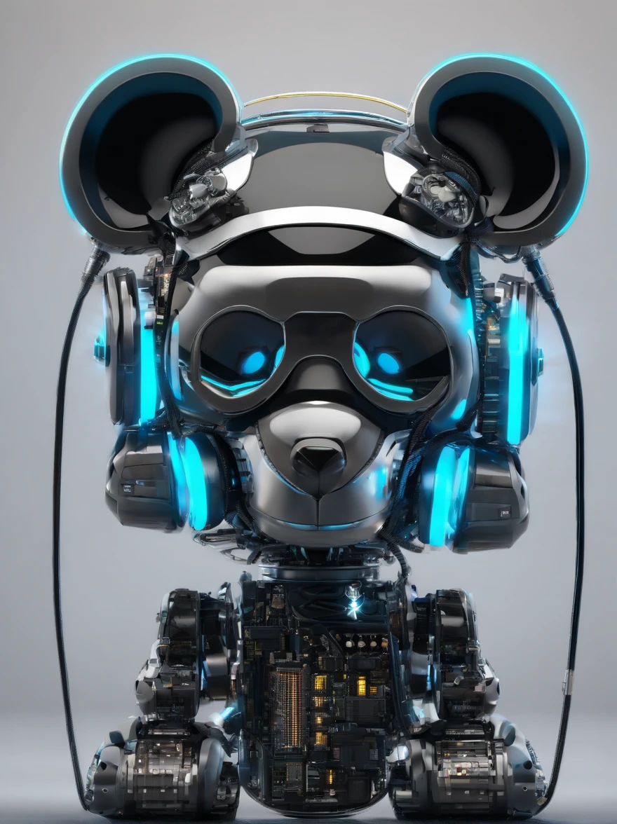 A panda robot,Wearing sunglasses, with headphones on, Standing position, Abstract beauty, Dynamic, Highly detailed digital painting, concept-art, 8K, high definition resolution