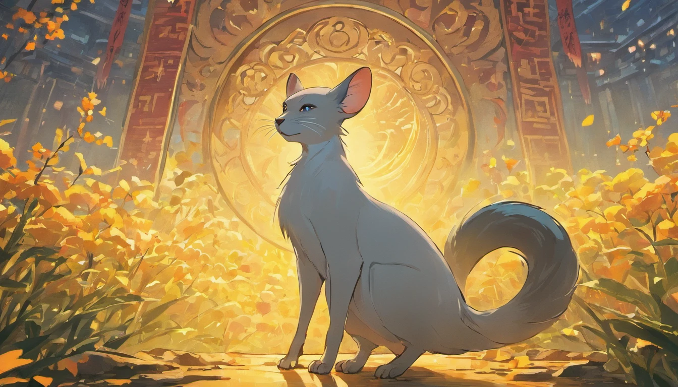 Siamese rat elegantly displayed on Chinese landscape illustration background