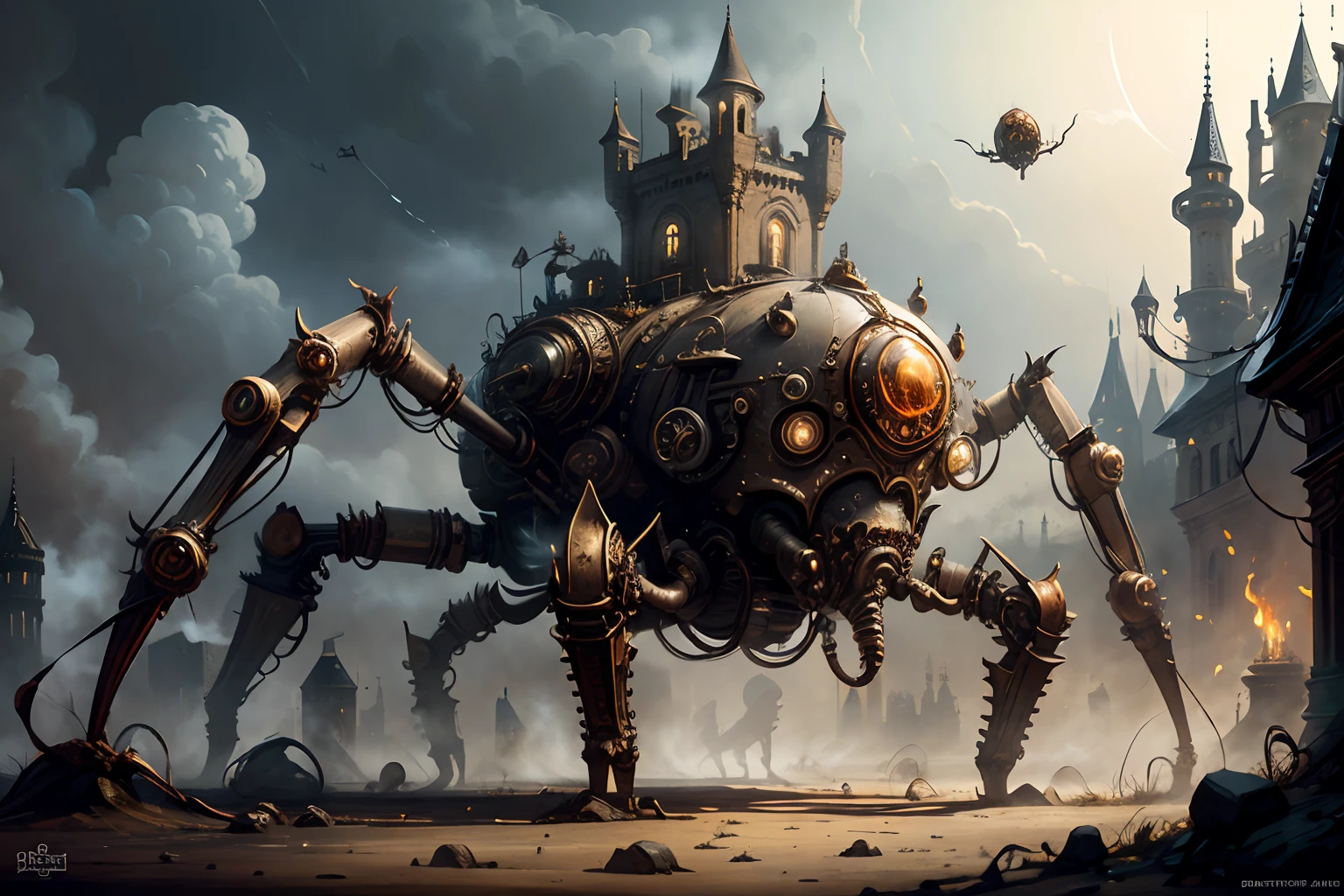 steampunkai, castle, arachnophobiaAI
