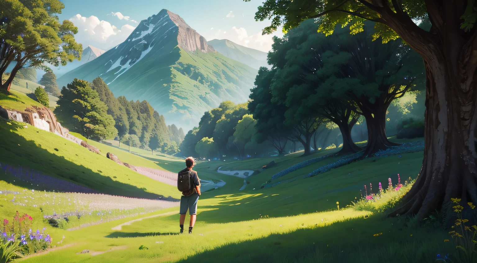 lush, landscape, plants, vegitation, 2 humans, unideftifable