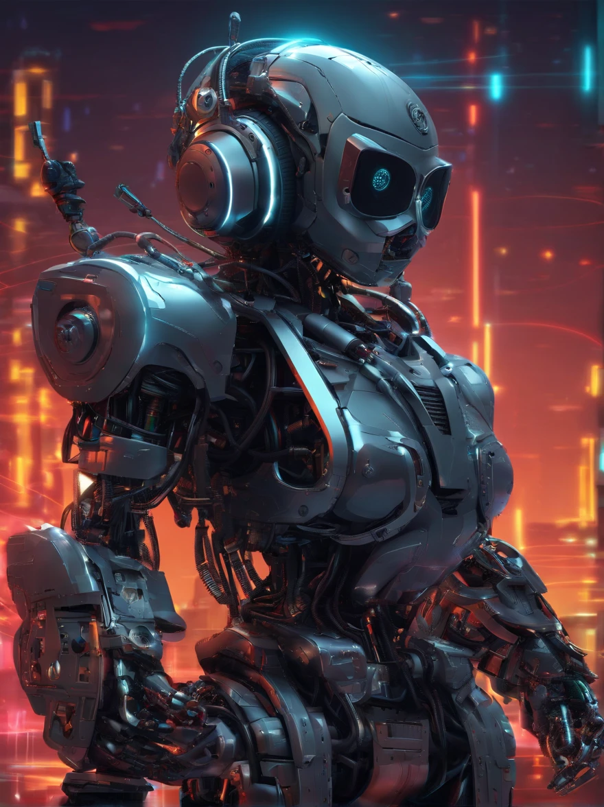 A panda robot,Wearing sunglasses, with headphones on, Standing position, Abstract beauty, Dynamic, Highly detailed digital painting, concept-art, 8K, high definition resolution