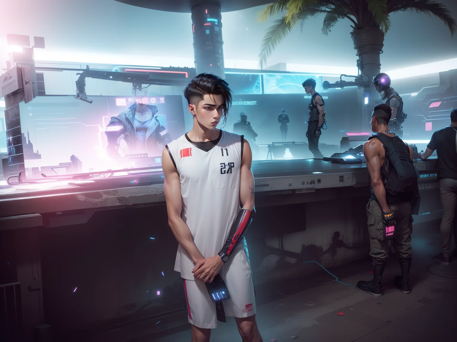 change background handsome boy cyberpunks smart boy
