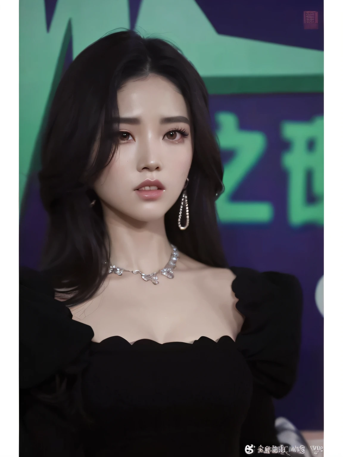 a close up of a woman wearing a black dress and a necklace, Xianxia, Cai Xukun, Li Zixin, shaxi, Inspired by Huang Ji, Inspired by Tang Yifen, xision wu, ruan jia beautiful!, portrait jisoo blackpink, jisoo from blackpink, jia, xintong chen, jisoo of blackpink, full-body xianxia