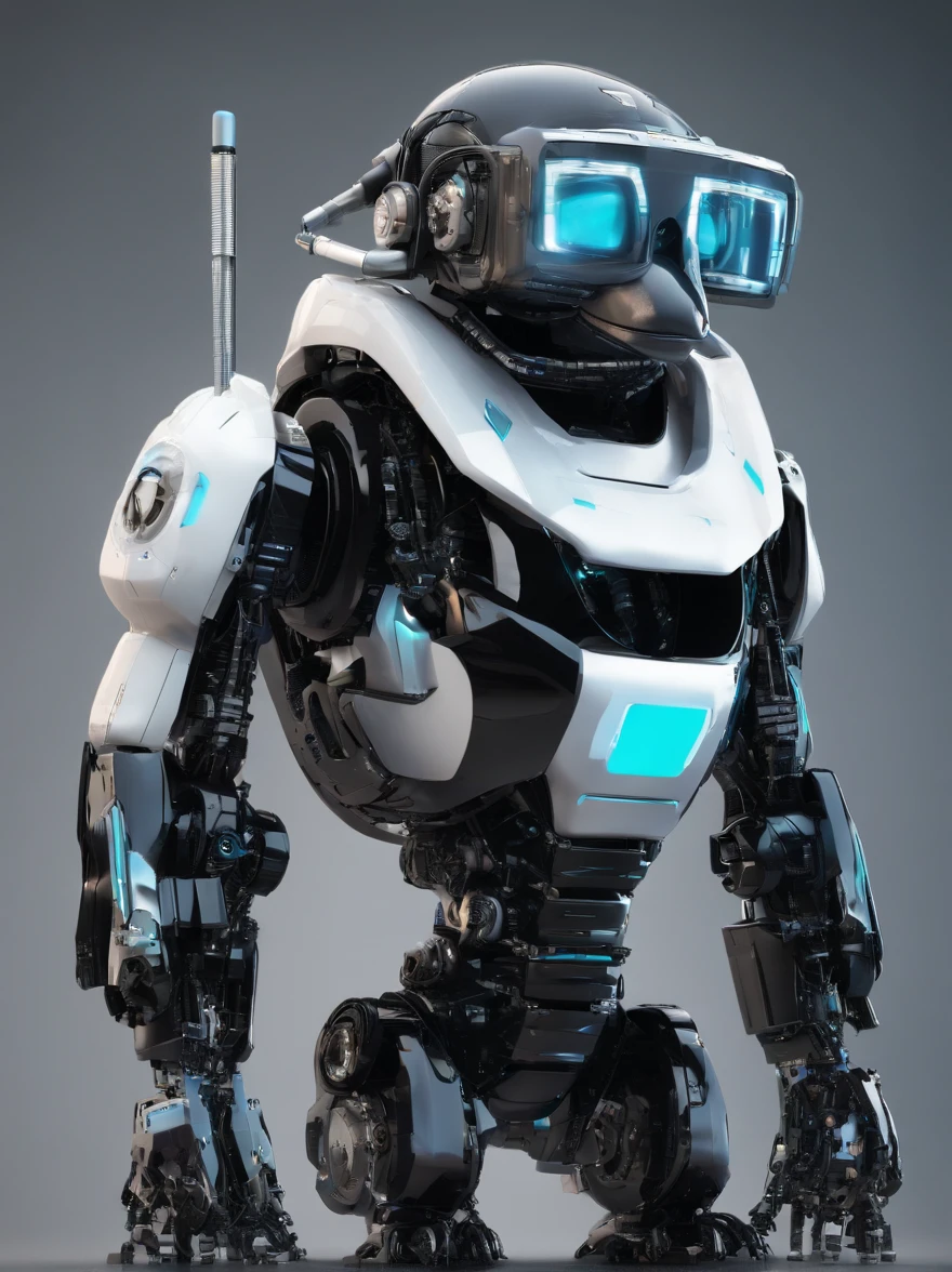 A panda robot,Wearing sunglasses, with headphones on, Standing position, Abstract beauty, Dynamic, Highly detailed digital painting, concept-art, 8K, high definition resolution