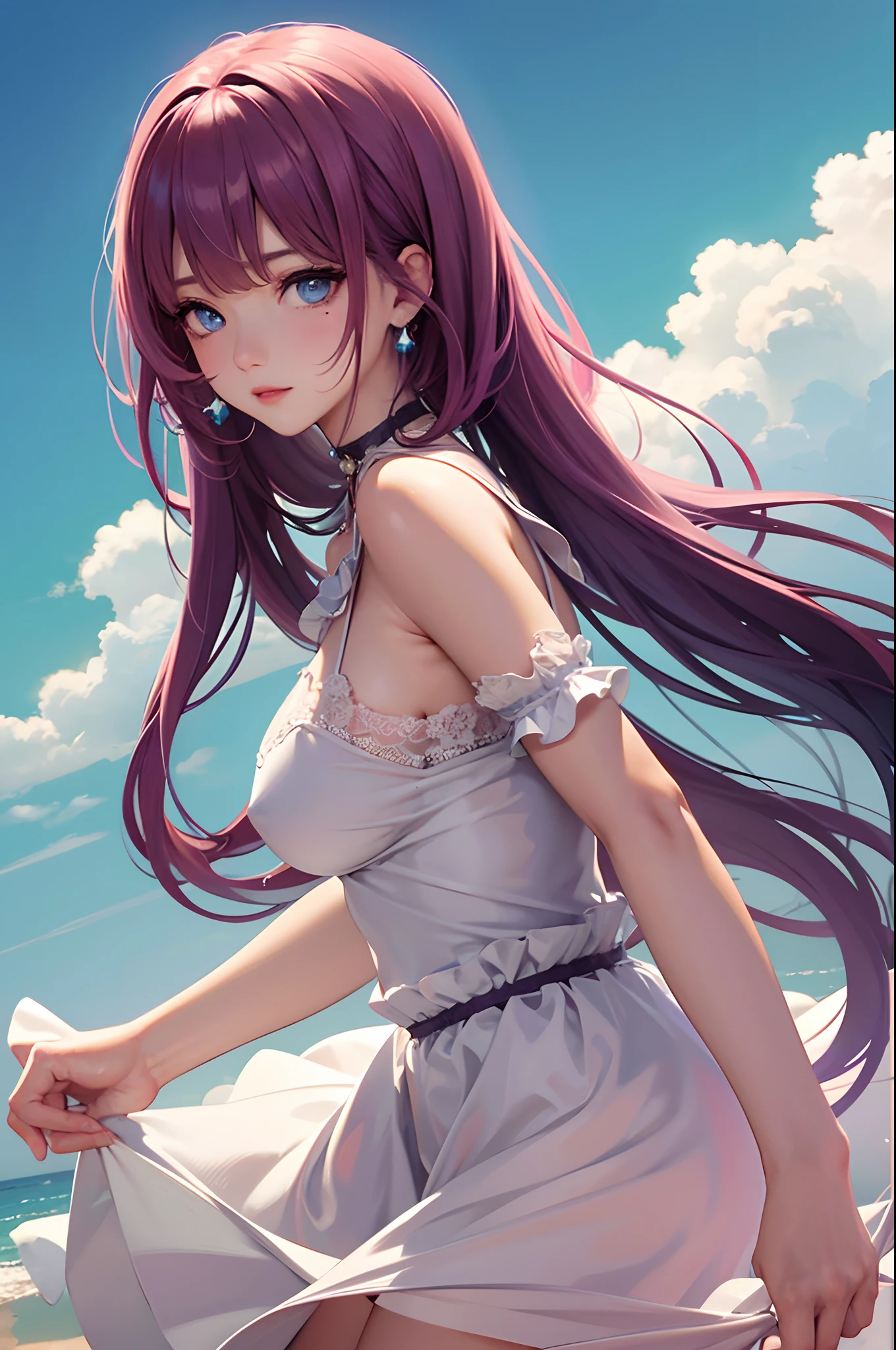 1girl in、looking at the viewers、
The upper part of the body、Beautiful blue eyes、Twin tails pink hair color、Moles under the eyes、Plump and glossy lips、Heart-shaped choker、。.。.3D、realisitic、
large full breasts、excessively frilled princess dress、draped clothes、jewely、ornament detached、florals、Lace trim、
masterpiece、top-quality、8K、detailed skin textures、Detailed Cloth Texture、beautifull detailed face、intricate-detail、ultra-detailliert、
Rim lighting、Side lighting、ciinematic light、超A high resolution、8K UHD、film grains、Best Shadow、delicated、gazing at viewer、front facing