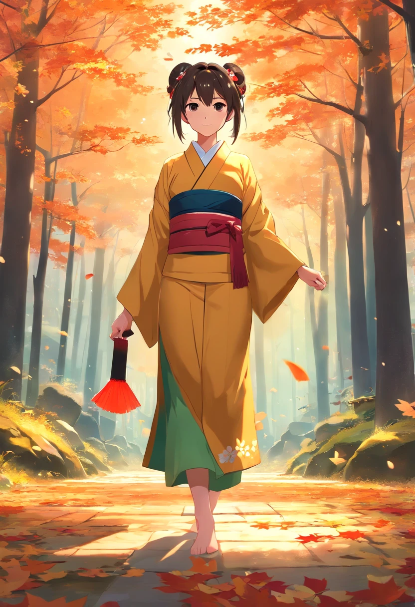 (Super elaborate CG Unity 8K wallpaper), (masterpiece), (highest quality), (realistic), geisha, kimono, dance, elf, pointed ears, ((best quality)), (super detailed)), (((photo)), autumn Japan forest