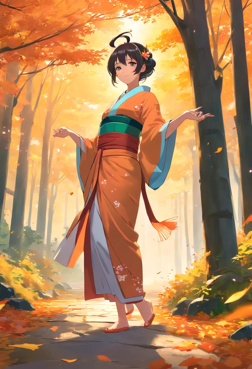 (Super elaborate CG Unity 8K wallpaper), (masterpiece), (highest quality), (realistic), geisha, kimono, dance, elf, pointed ears, ((best quality)), (super detailed)), (((photo)), autumn Japan forest