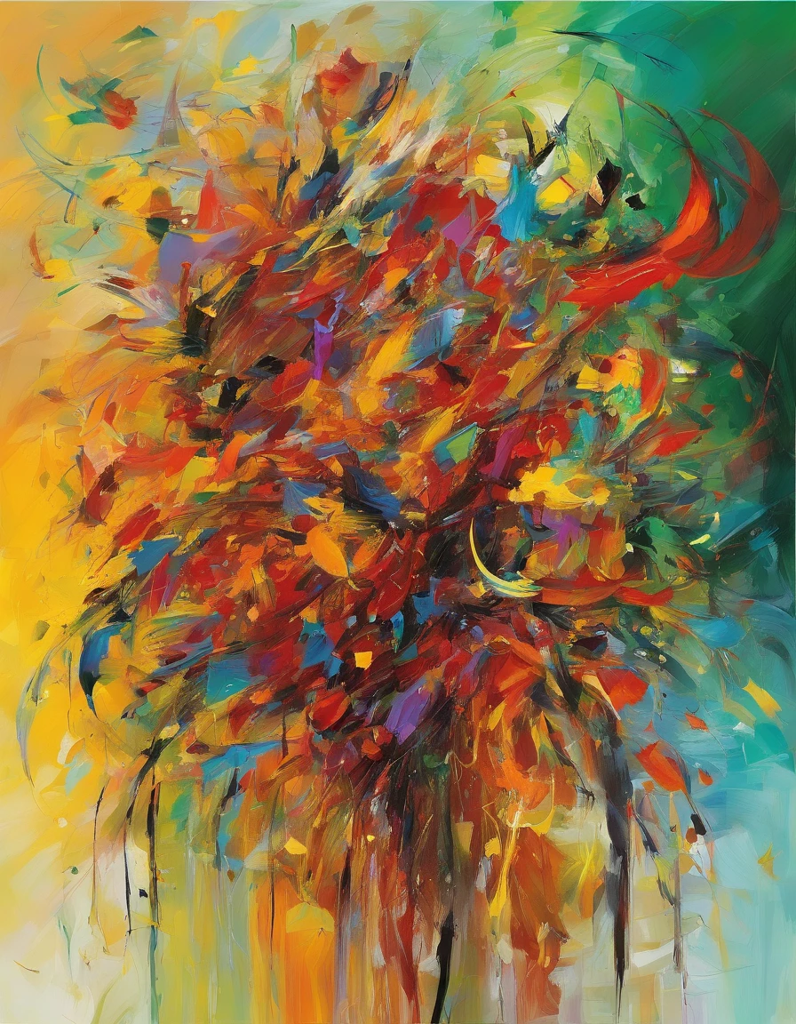 Crie uma pintura impressionistade um cavaleiro sombrio transformando-se em cinzas cosmicas, (olhando para a frente) , Sober, (fundo preto), UHD 8k, Very high quality for excellent printing. Lighting that highlights the figure in relation to the background, cores verde, amarelo e vermelho, artistic, intrincado